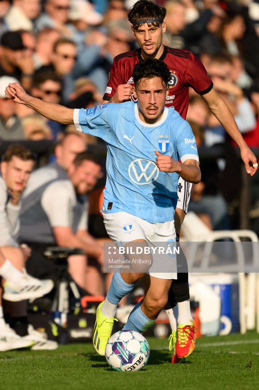 Veljko Birmancevic of Sparta Prag and Adrian Skogmar of Malmö FF during the Friendly match between Malmö FF and Sparta Praha on February 1, 2024 in Marbella.
