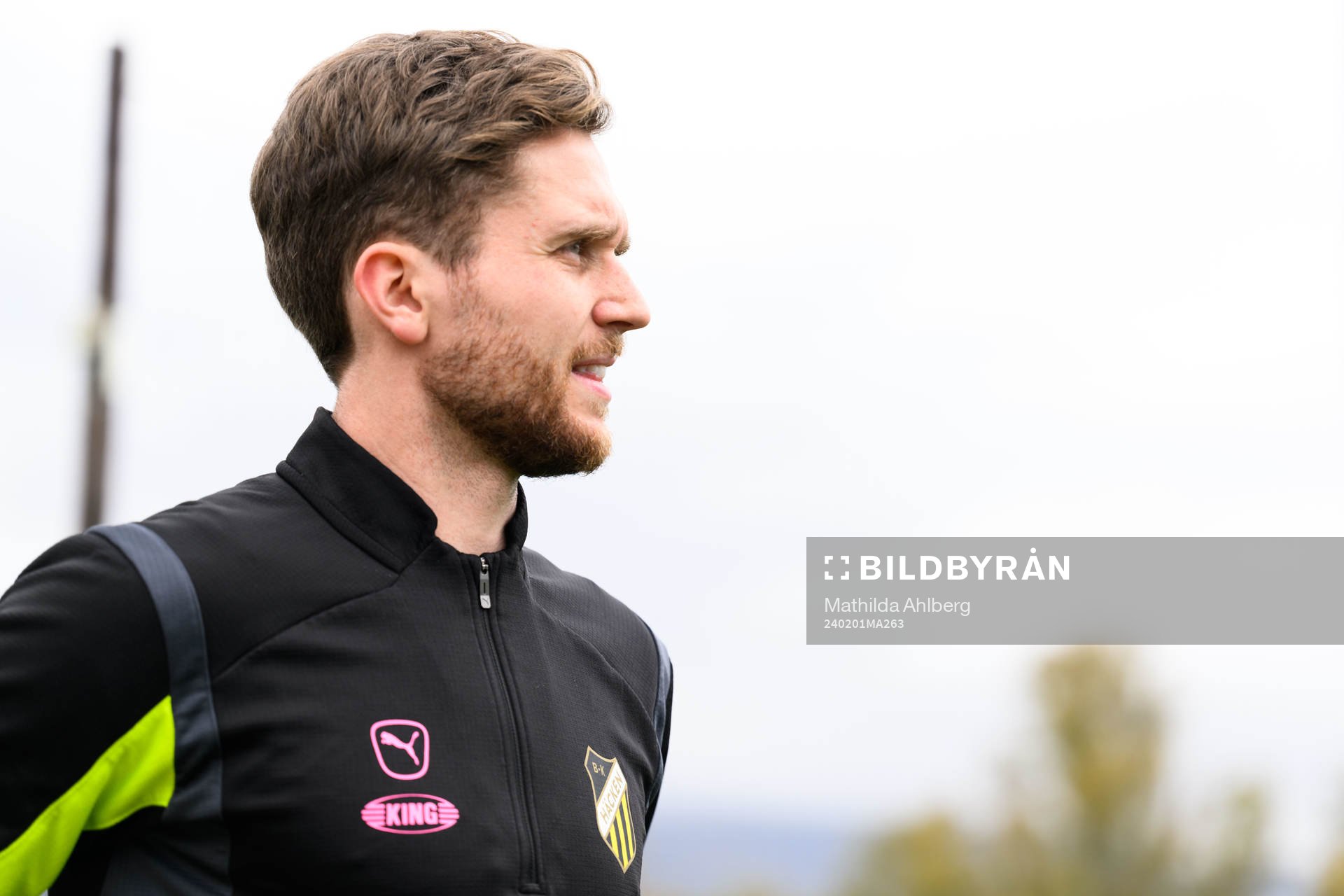 Häckens Adam Lundqvist under en träning med Häcken den 1 februari 2024 i Marbella. 