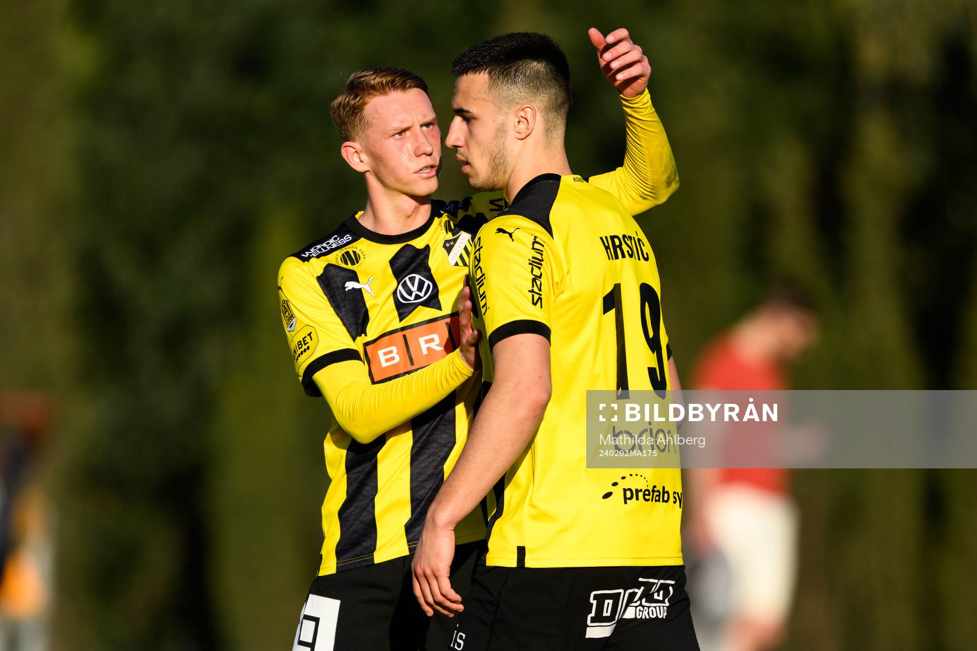Julius Lindberg and Srdjan Hrstic of BK Häcken celebrates after 2-2 during the Friendly match between Tromsø and BK Häcken on February 2, 2024 in Marbella .