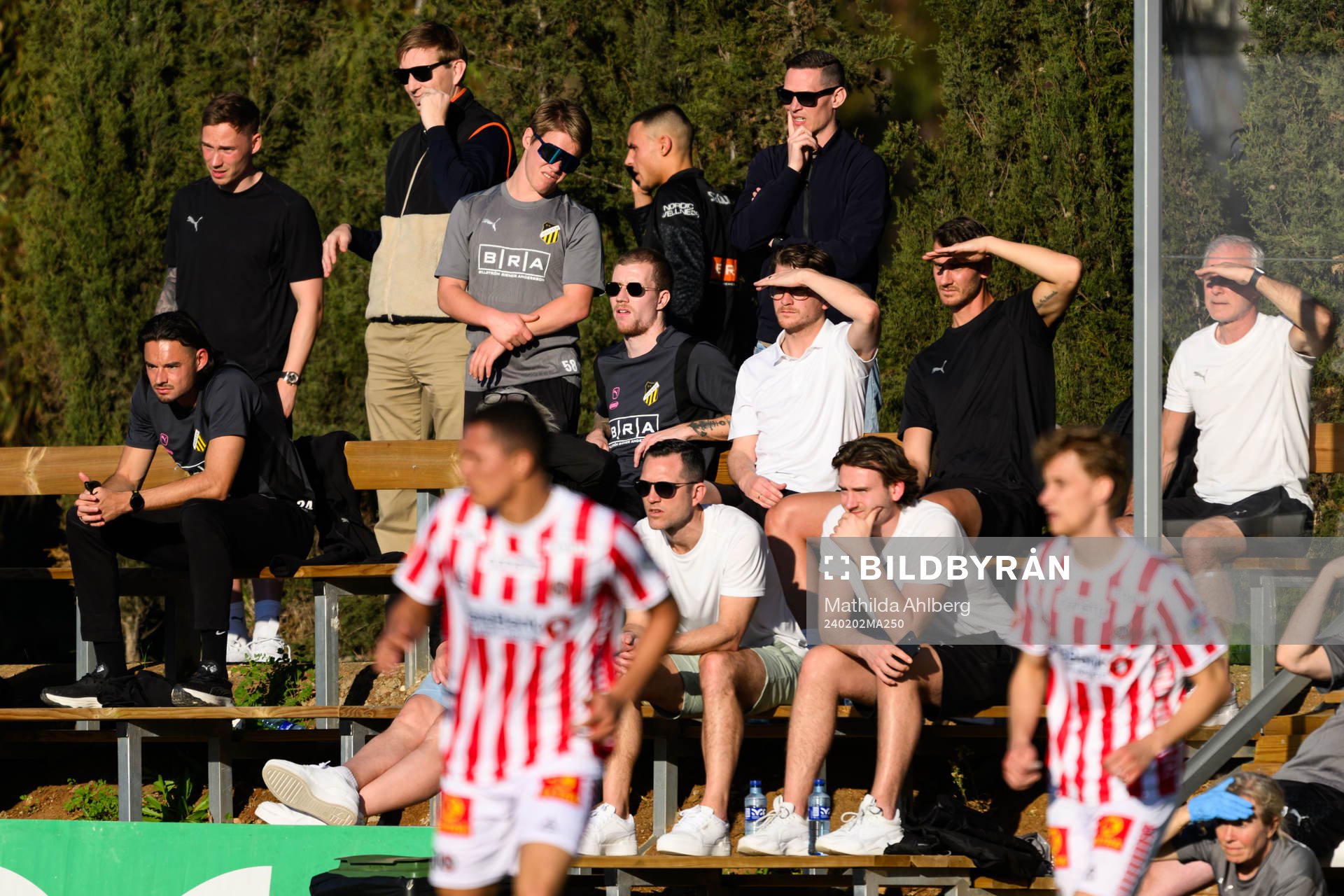 Amor Layouni, Simon Gustafson, scout Erik Friberg and Johan Hammar of BK Häcken during the Friendly match between Tromsø and BK Häcken on February 2, 2024 in Marbella .