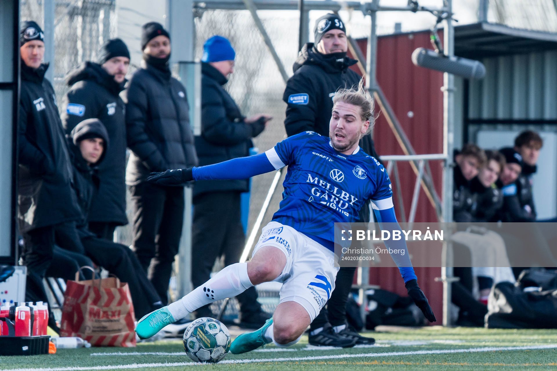 Trelleborgs Charlie Weberg under träningsmatchen mellan Trelleborg och Helsingborg den 3 februari 2024 i Trelleborg. 