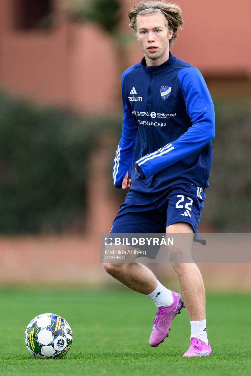 IFK Norrköpings Jesper Lindvall under en träning med IFK Norrköping den 3 februari 2024 i Marbella. 
