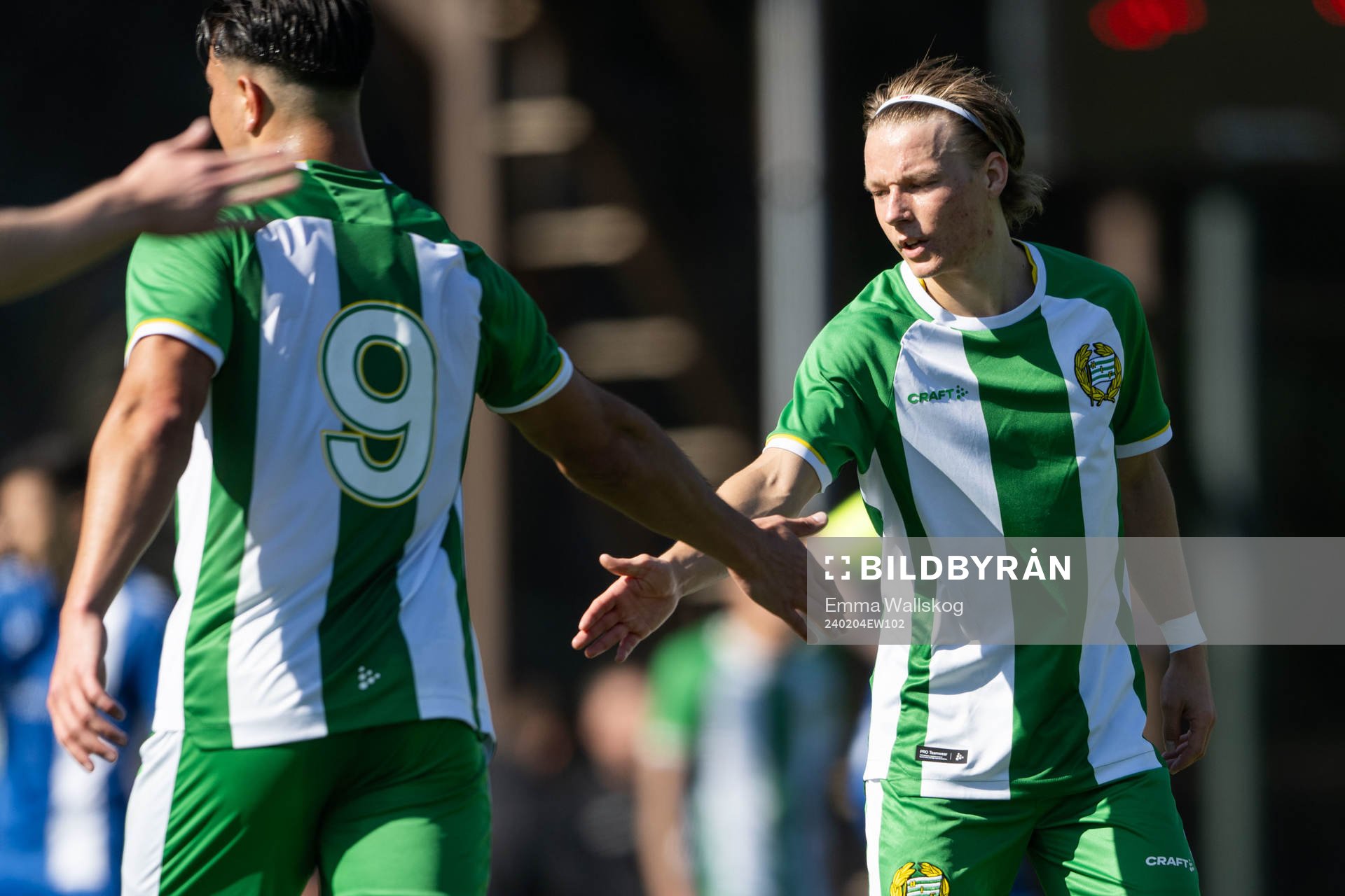 Josef Erabi and August Mikkelsen of Hammarby during the friendly football match between Hammarby and Sarpsborg 08 on February 4, 2024 in Marbella. 