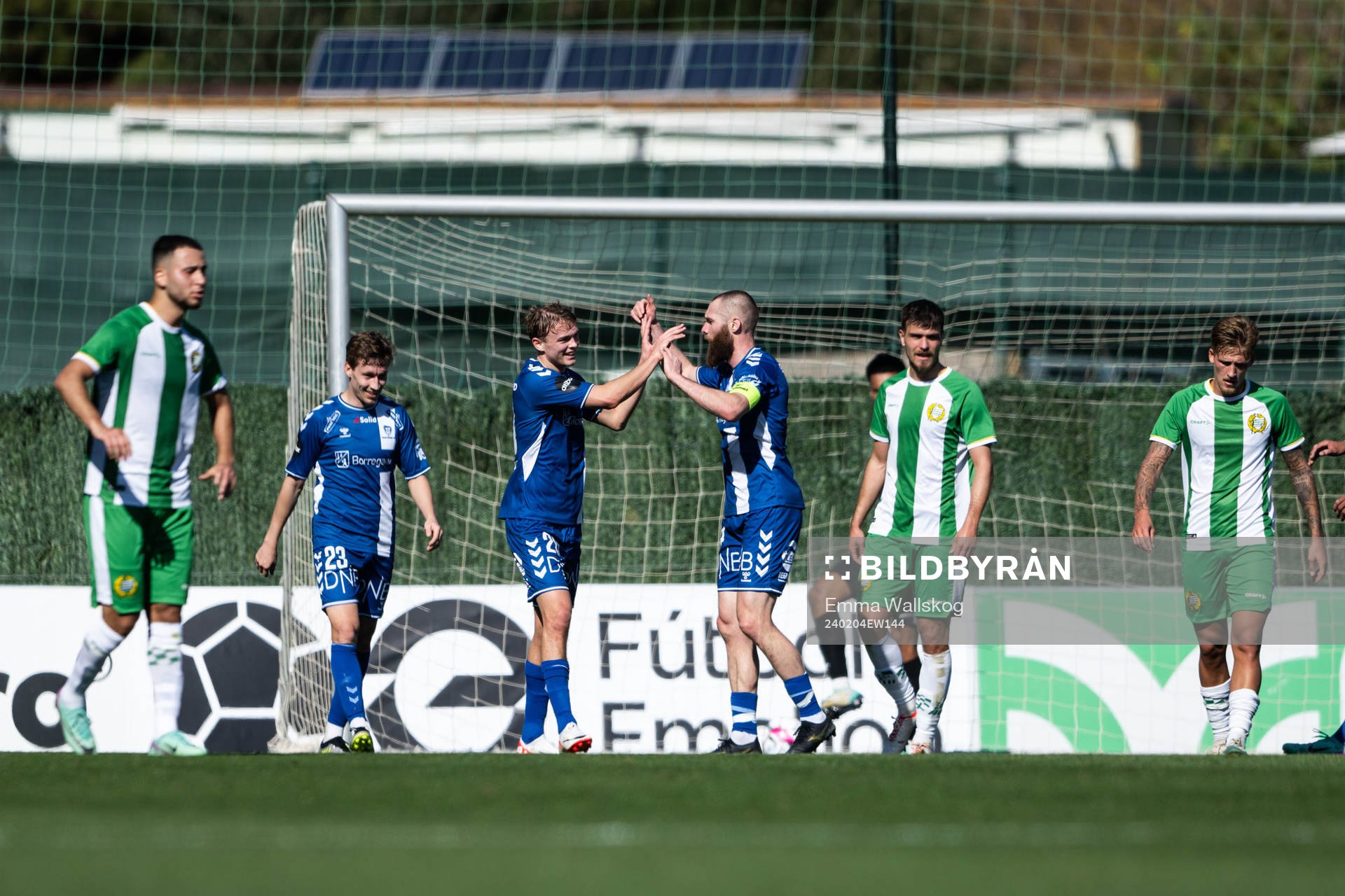 Niklas Sandberg and Jo Inge Berget of Sarpsborg 08 celebrate during the friendly football match between Hammarby and Sarpsborg 08 on February 4, 2024 in Marbella.