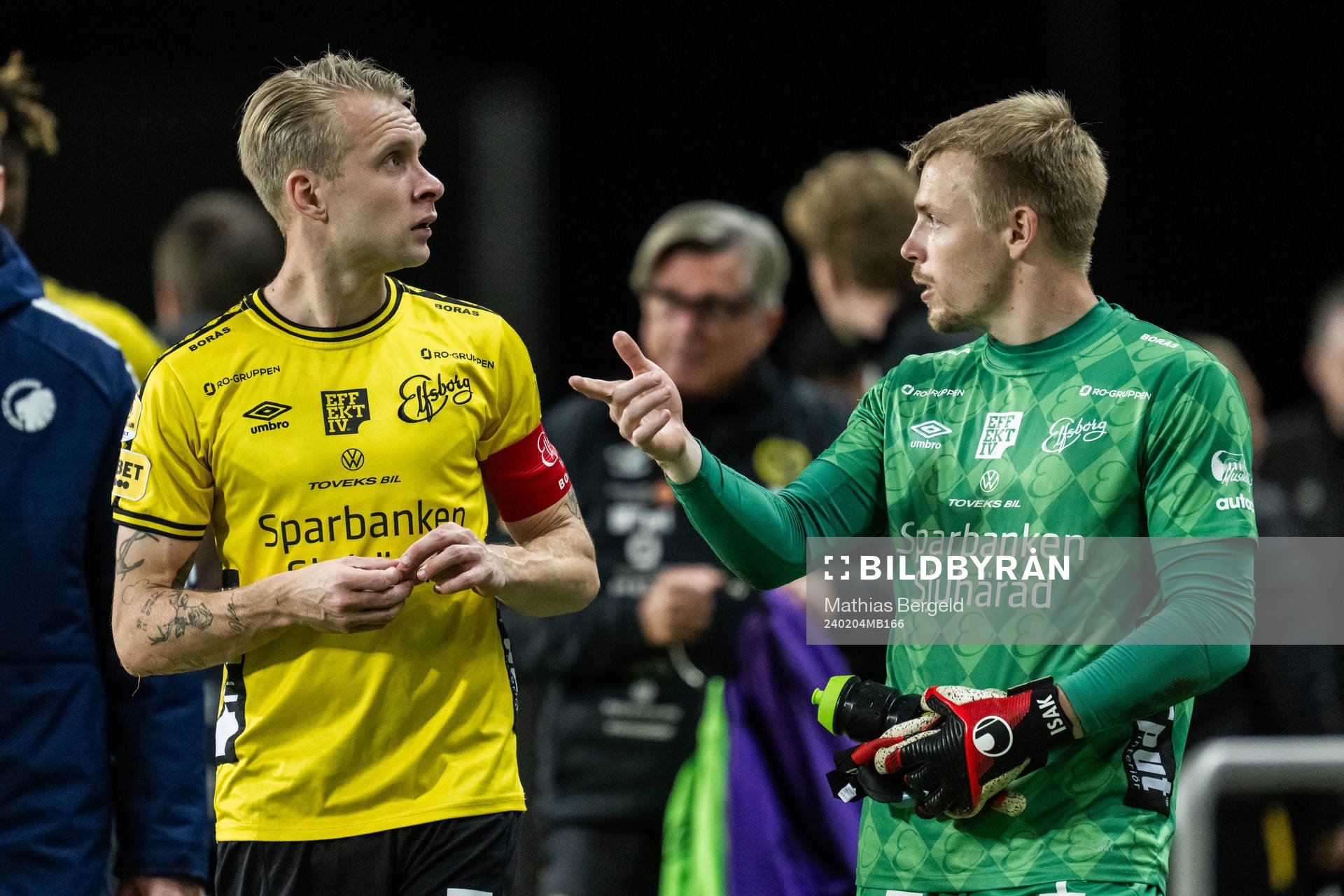 Johan Larsson and goalkeeper Isak Pettersson of Elfsborg
