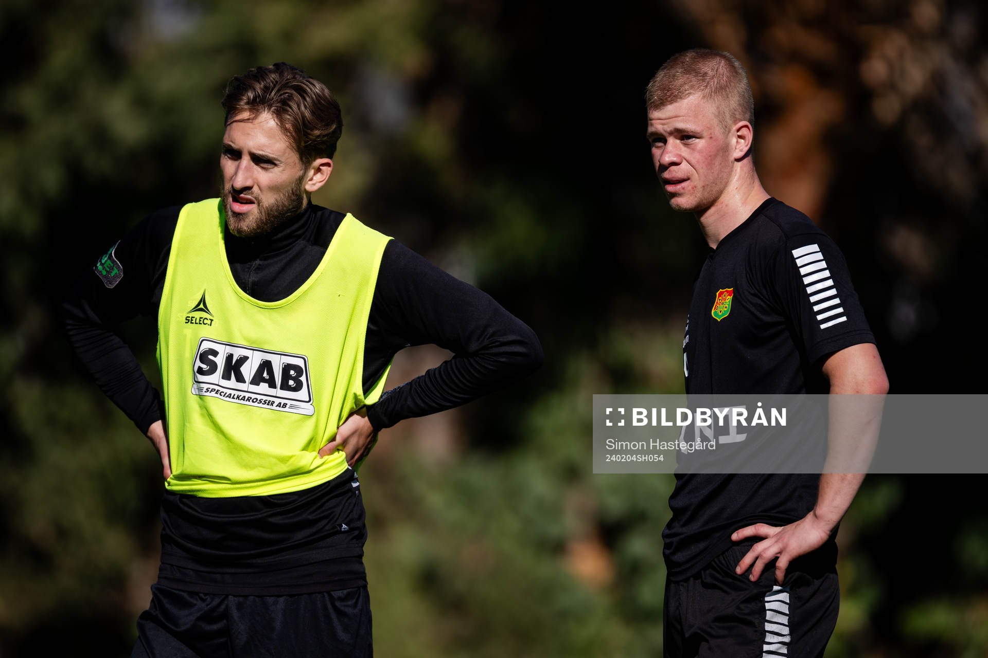 Jack Cooper Love och Filip Gustafsson under en fotbollsträning med GAIS den 4 februari 2024 i L'Albir. 
