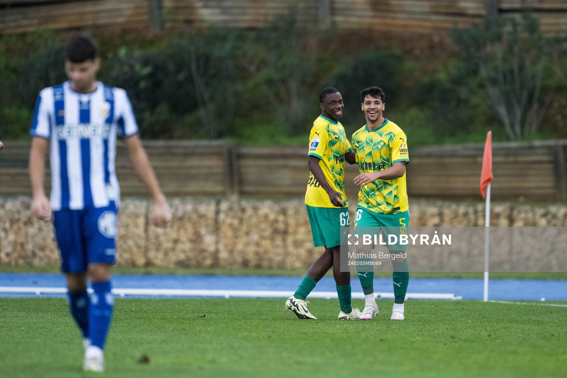Fabinho and Fale of Mafra celebrates after 1-0 during the Atlantic Cup football match between Mafra and IFK Göteborg on February 5, 2024 in Portimao.