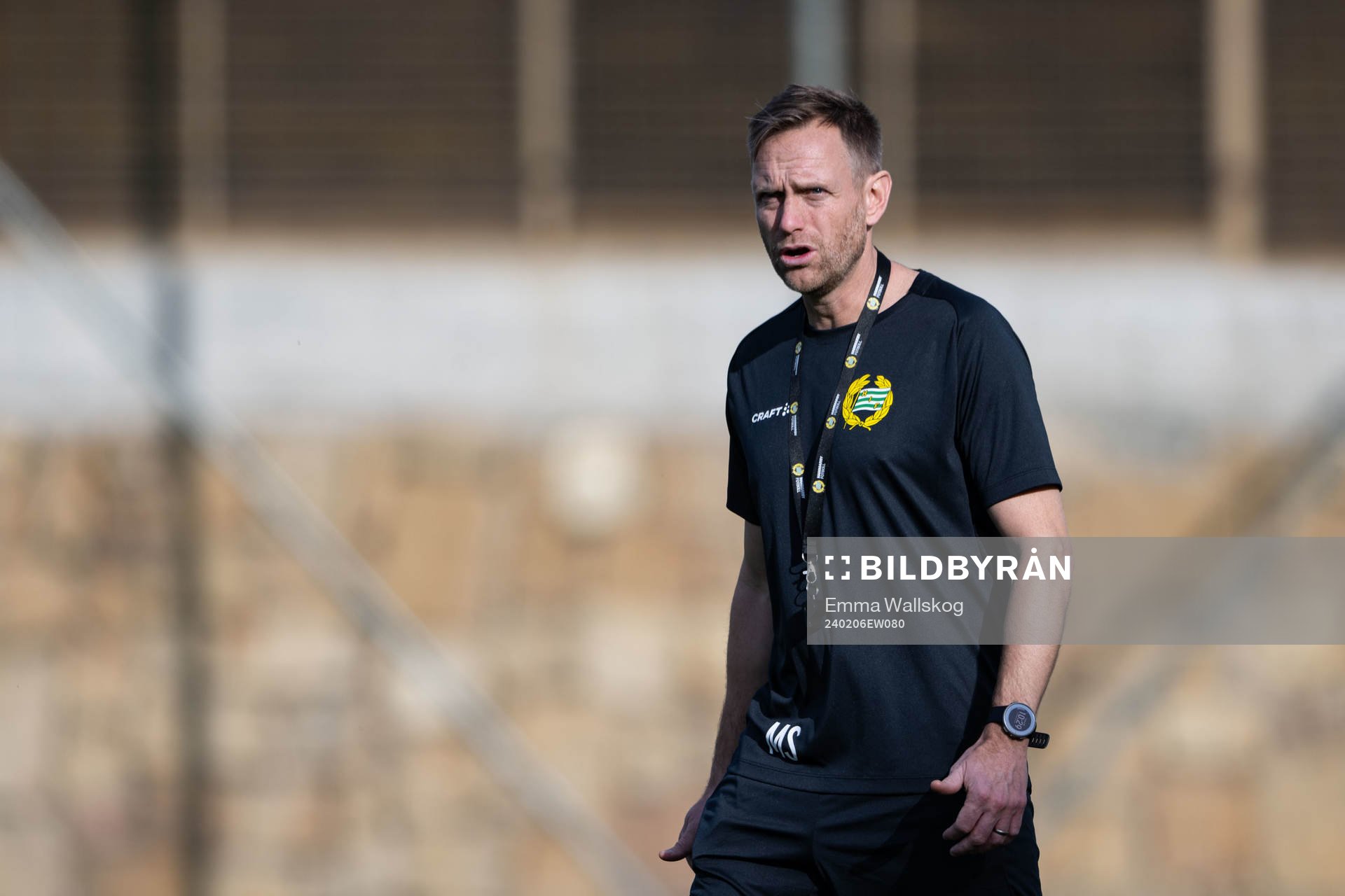 Hammarbys tränare Martin Sjögren under en träning med Hammarby den 6 februari 2024 i Marbella. 
