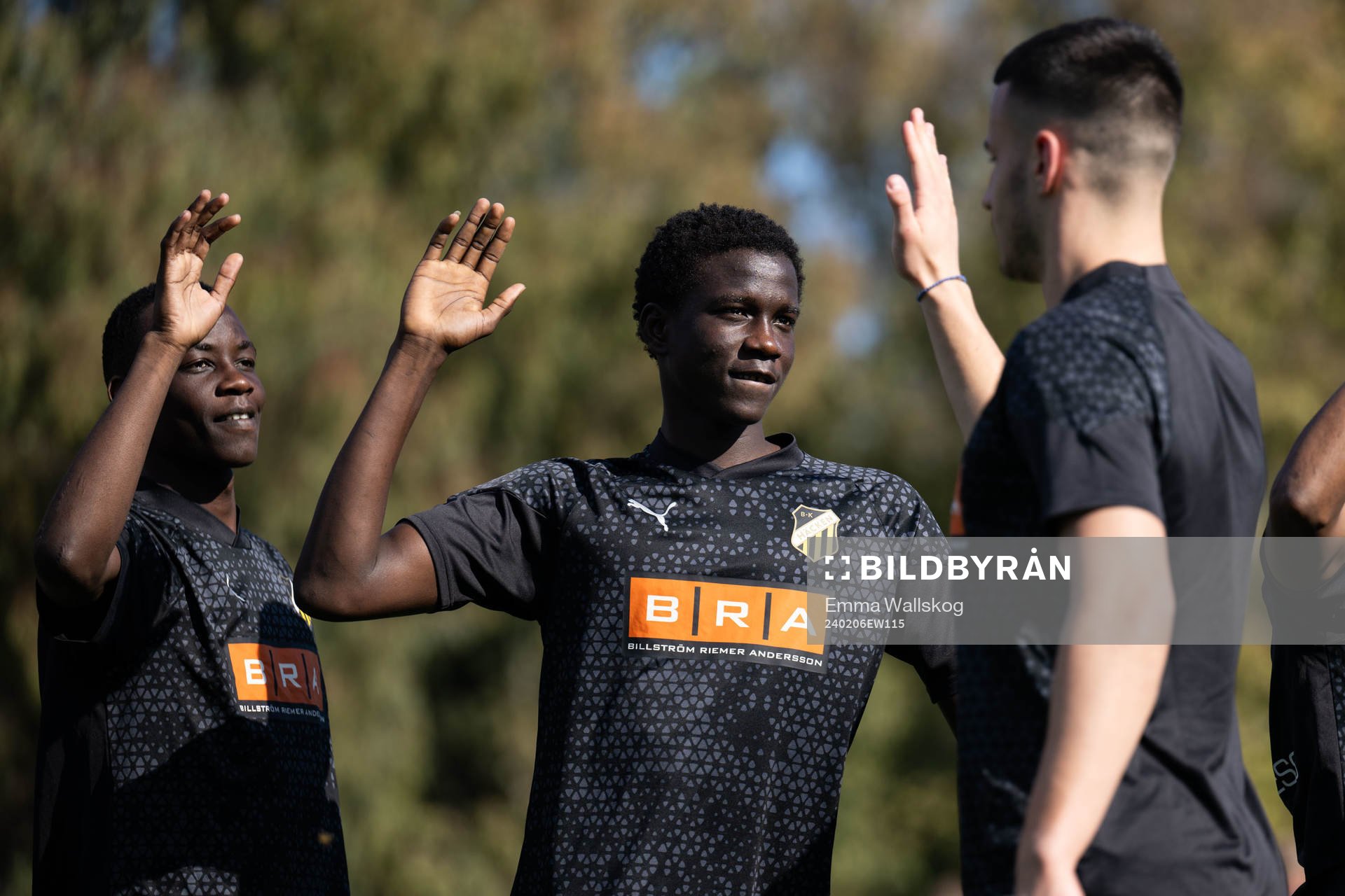 John Paul Dembe and Abdoulaye Faye of Häcken ahead of the friendly football match between Häcken and Haugesund on February 6, 2024 in Marbella.