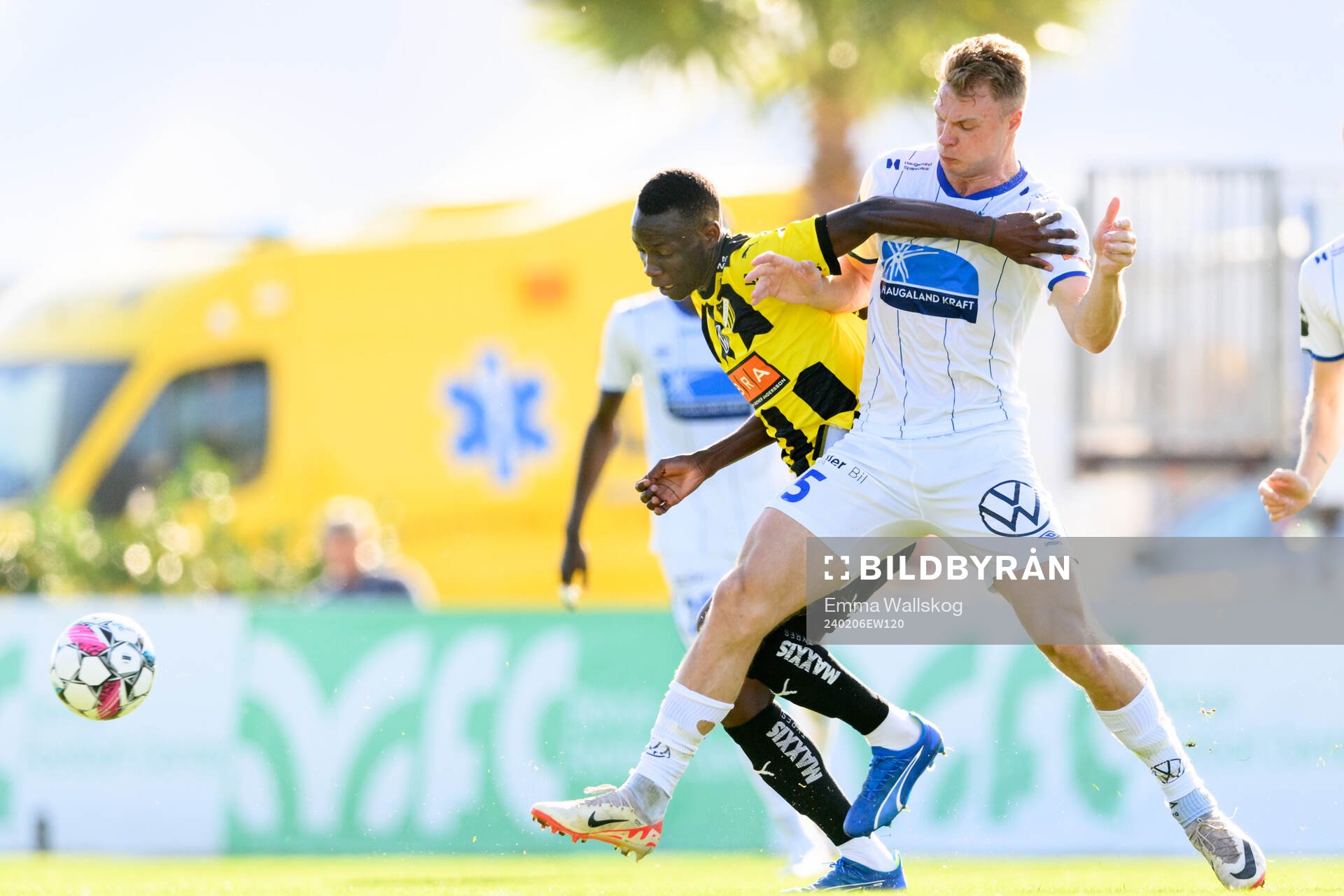 John Paul Dembe of Häcken and Ulrik Tillung Fredriksen of Haugesund during the friendly football match between Häcken and Haugesund on February 6, 2024 in Marbella.