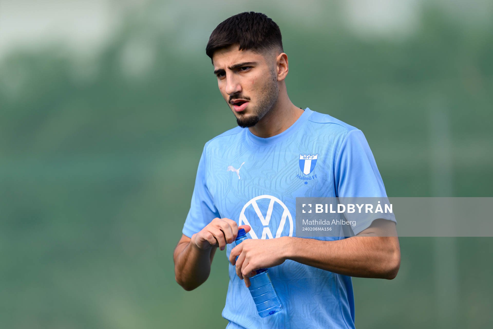 Peter Gwargis under en träning med Malmö FF den 6 februari 2024 i Estepona. 