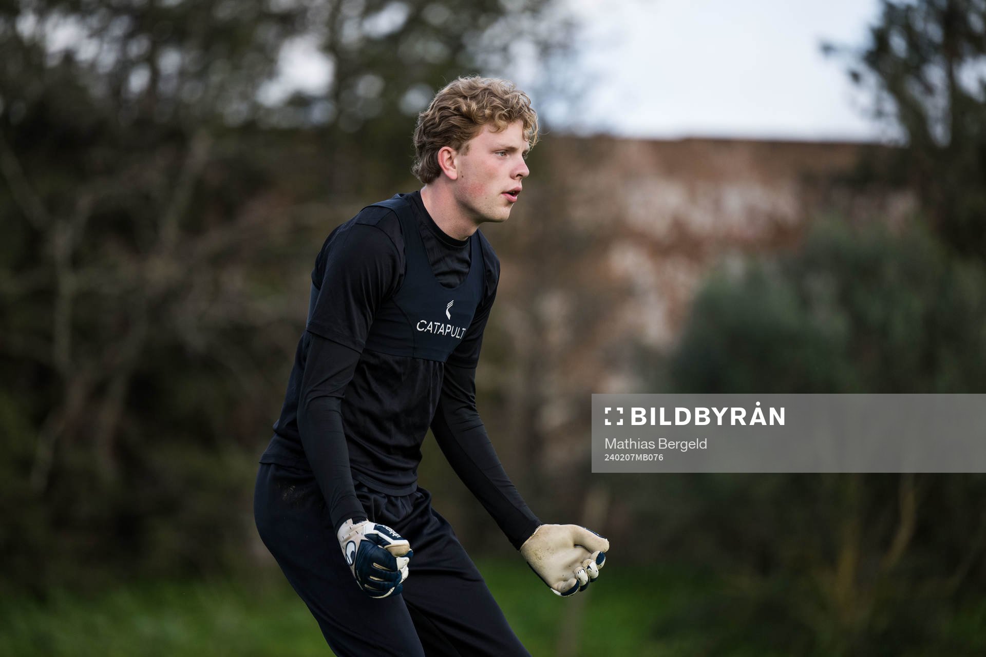 Elfsborgs målvakt Lucas Söderberg under en träning med Elfsborg den 7 februari 2024 i Alcantarilha. 