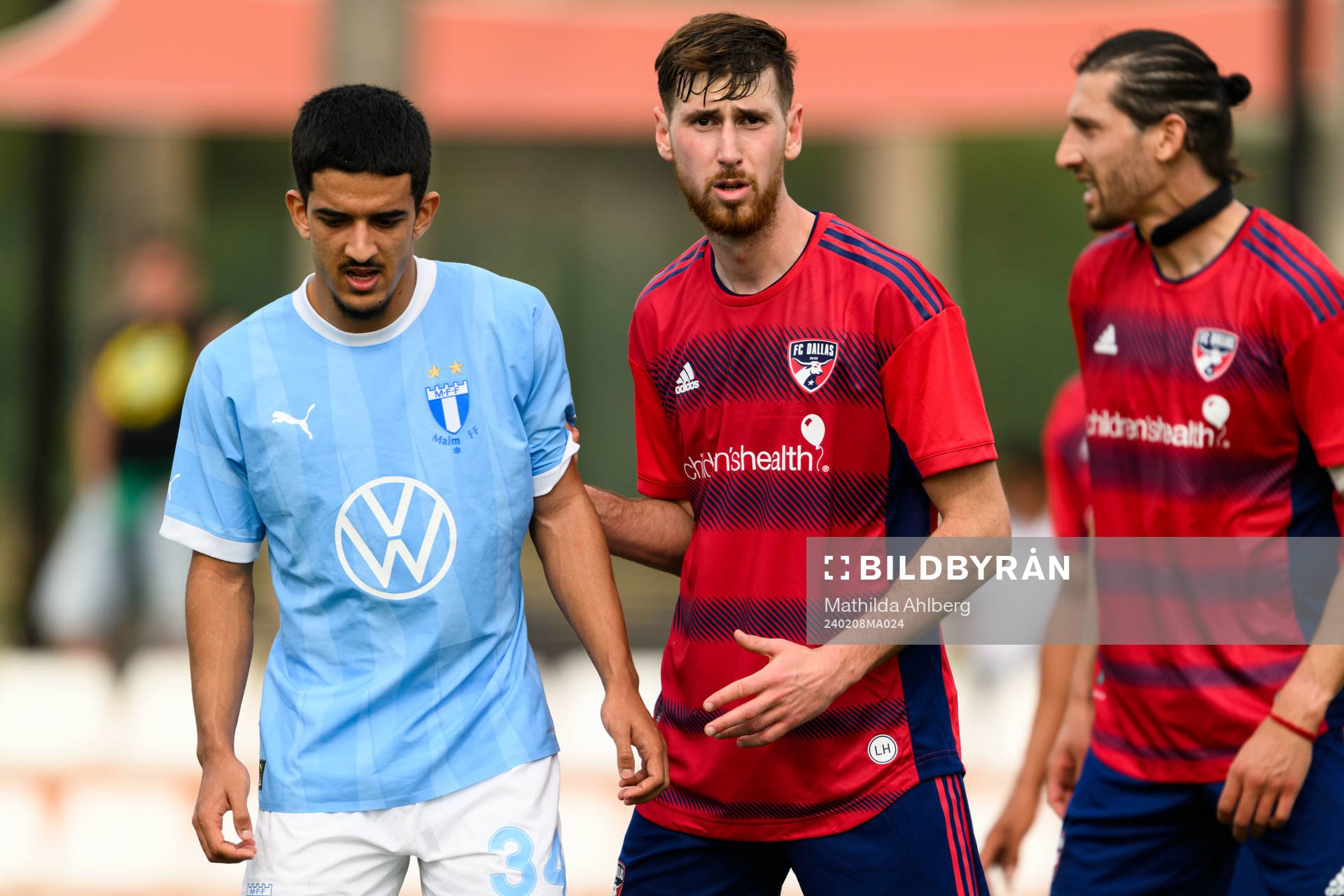 Zakaria Loukili of Malmö FF and Korca Amet of Dallas