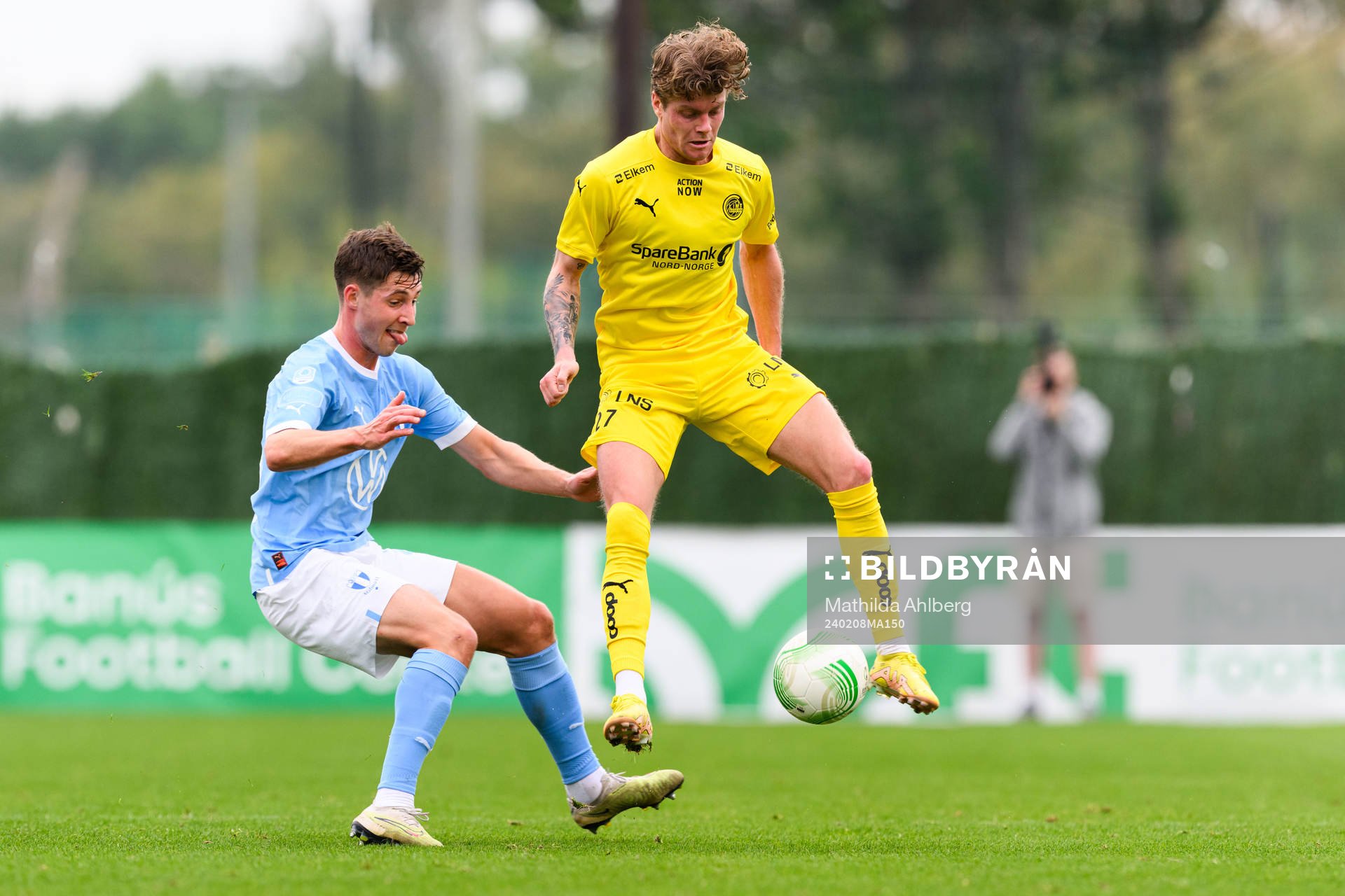Lasse Berg Johnsen of Malmö FF and Sondre Sørli of Bodø/Glimt during the friendly football match between Malmö FF and Bodø/Glimt on February 8, 2024 in Marbella.