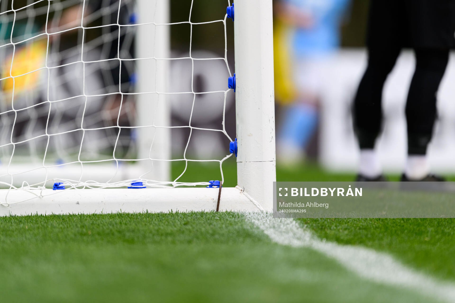 A goalpost and net during the friendly football match between Malmö FF and Bodø/Glimt on February 8, 2024 in Marbella. 