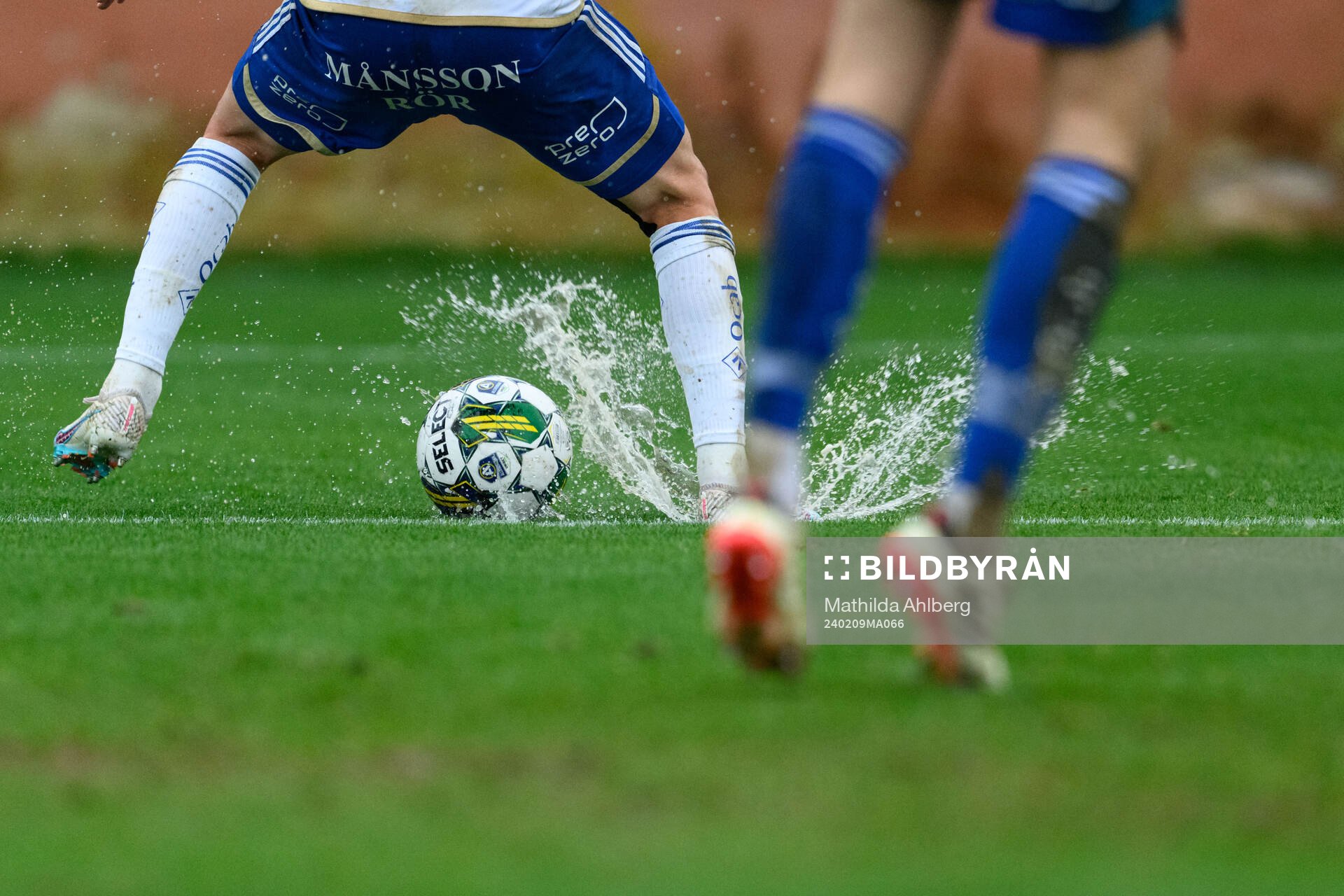 Water on the pitch during the friendly football match between IFK Norrköping and Brann on February 9, 2024 in Marbella. 
