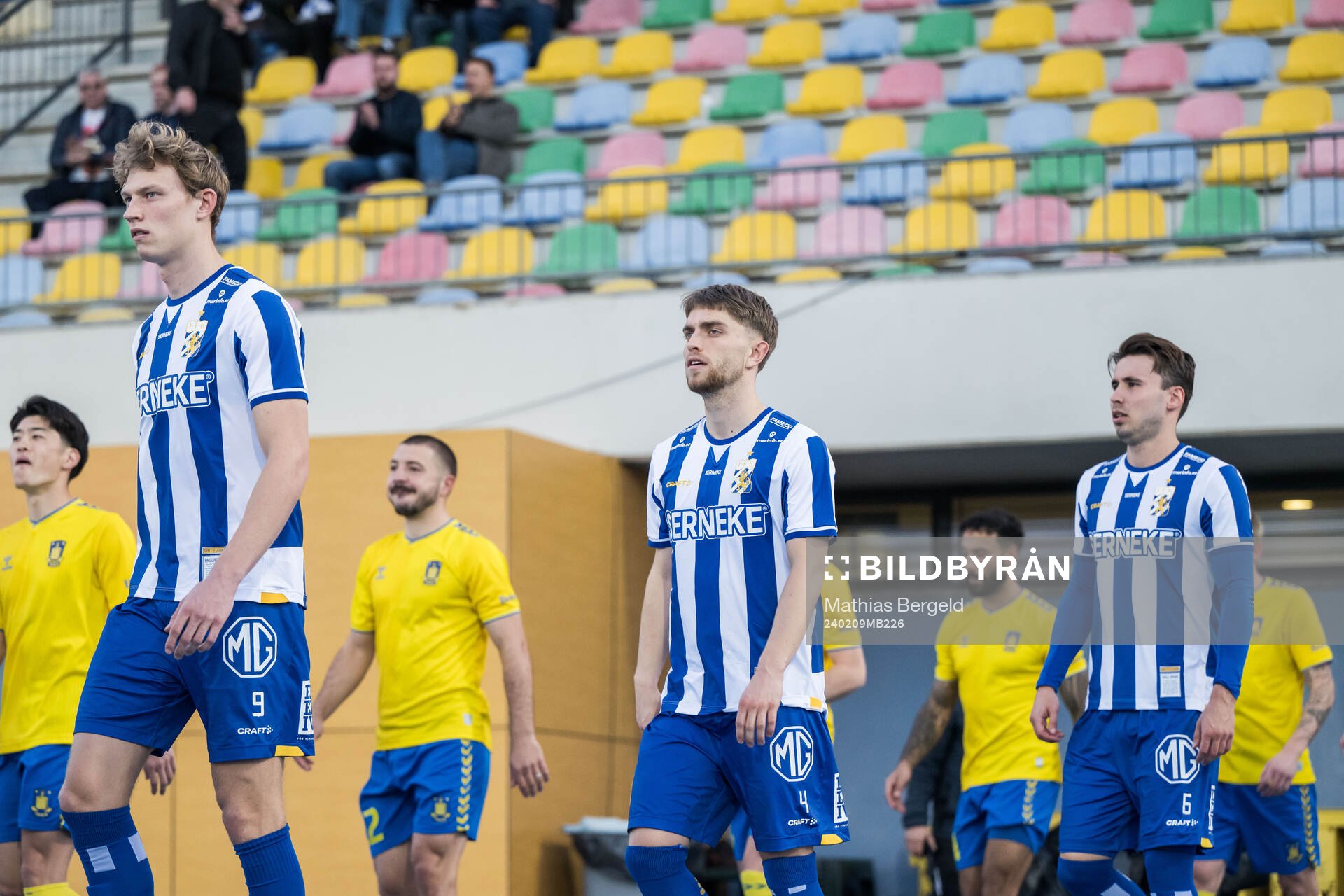Laurs Skjellerup, Andreas Pyndt and Anders Trondsen of IFK Göteborg ahead of the Atlantic Cup football match between Brøndby and IFK Göteborg on February 9, 2024 in Portimao.