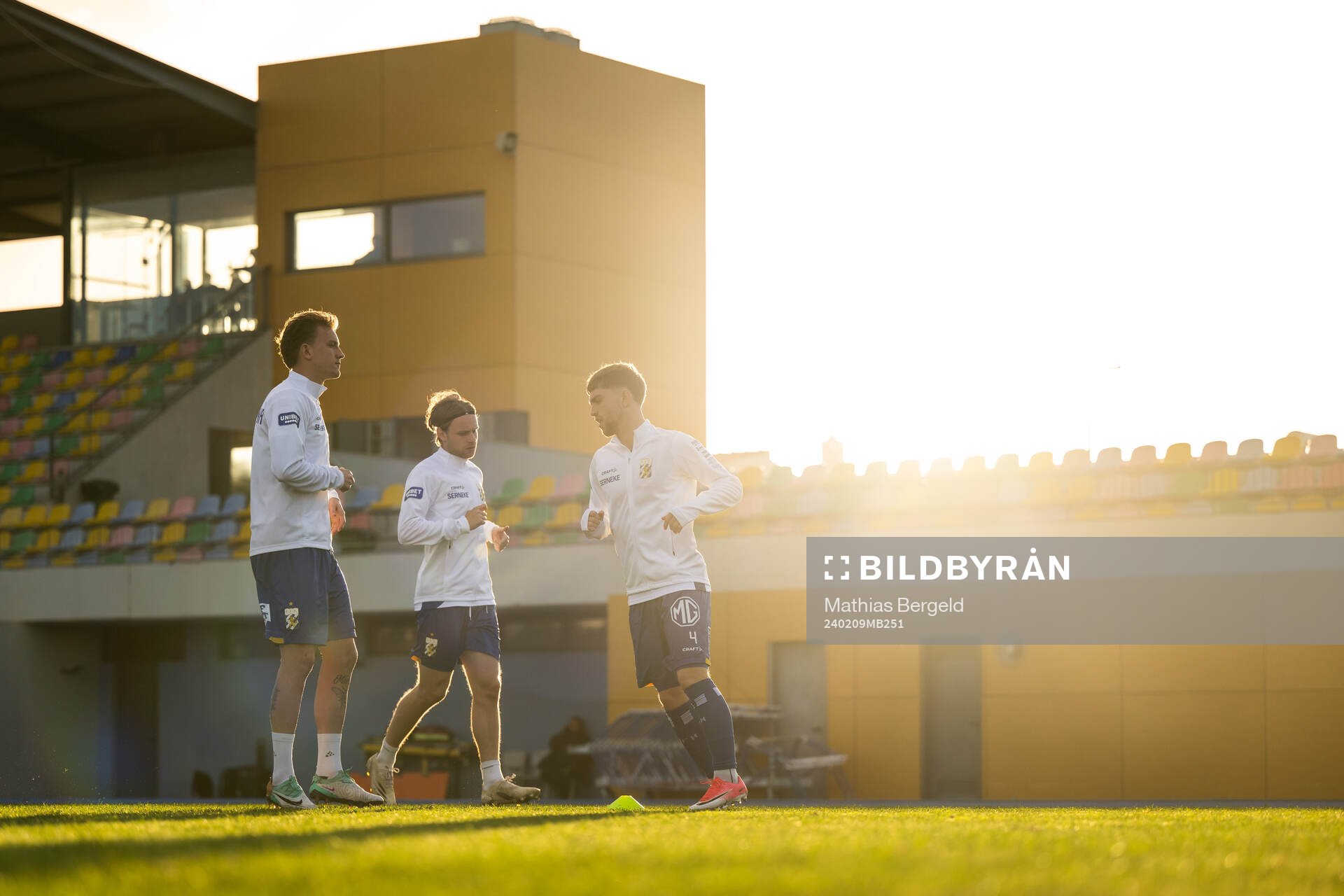 Sebastian Hausner, Oscar Pettersson and Andreas Pyndt of IFK Göteborg ahead of the Atlantic Cup football match between Brøndby and IFK Göteborg on February 9, 2024 in Portimao.