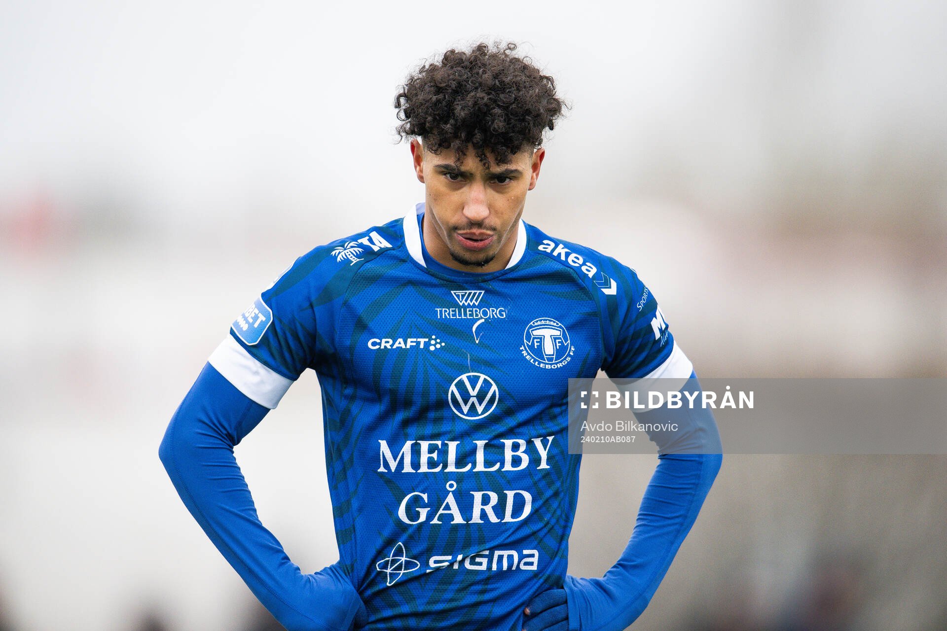 Trelleborgs Othmane Salama under fotbollsmatchen i träningsmatchen mellan Landskrona BOIS och Trelleborg den 10 februari 2024 i Landskrona.
