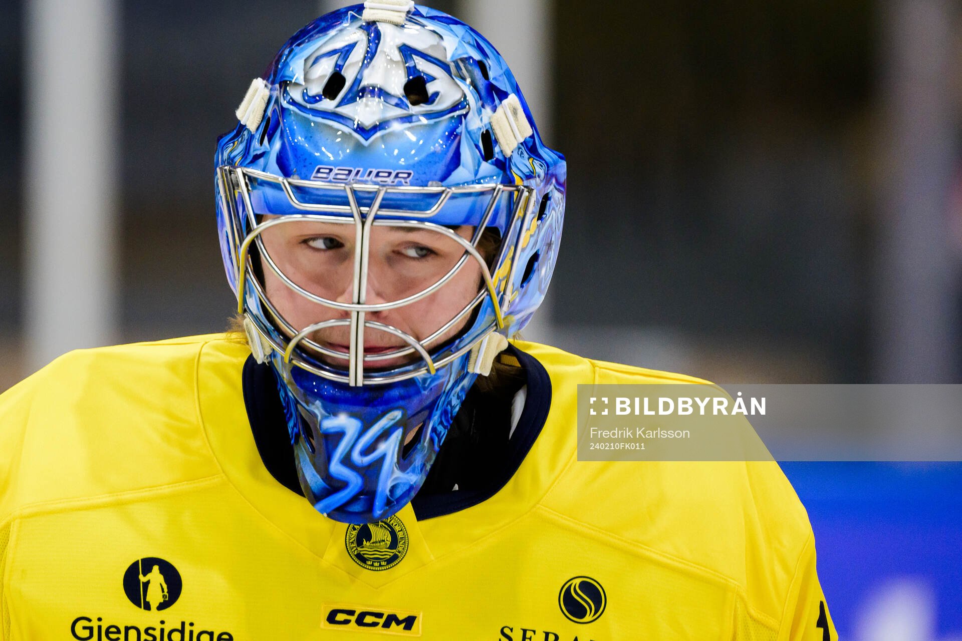 goalkeeper Filip Larsson of Sweden ahead the Beijer Hockey