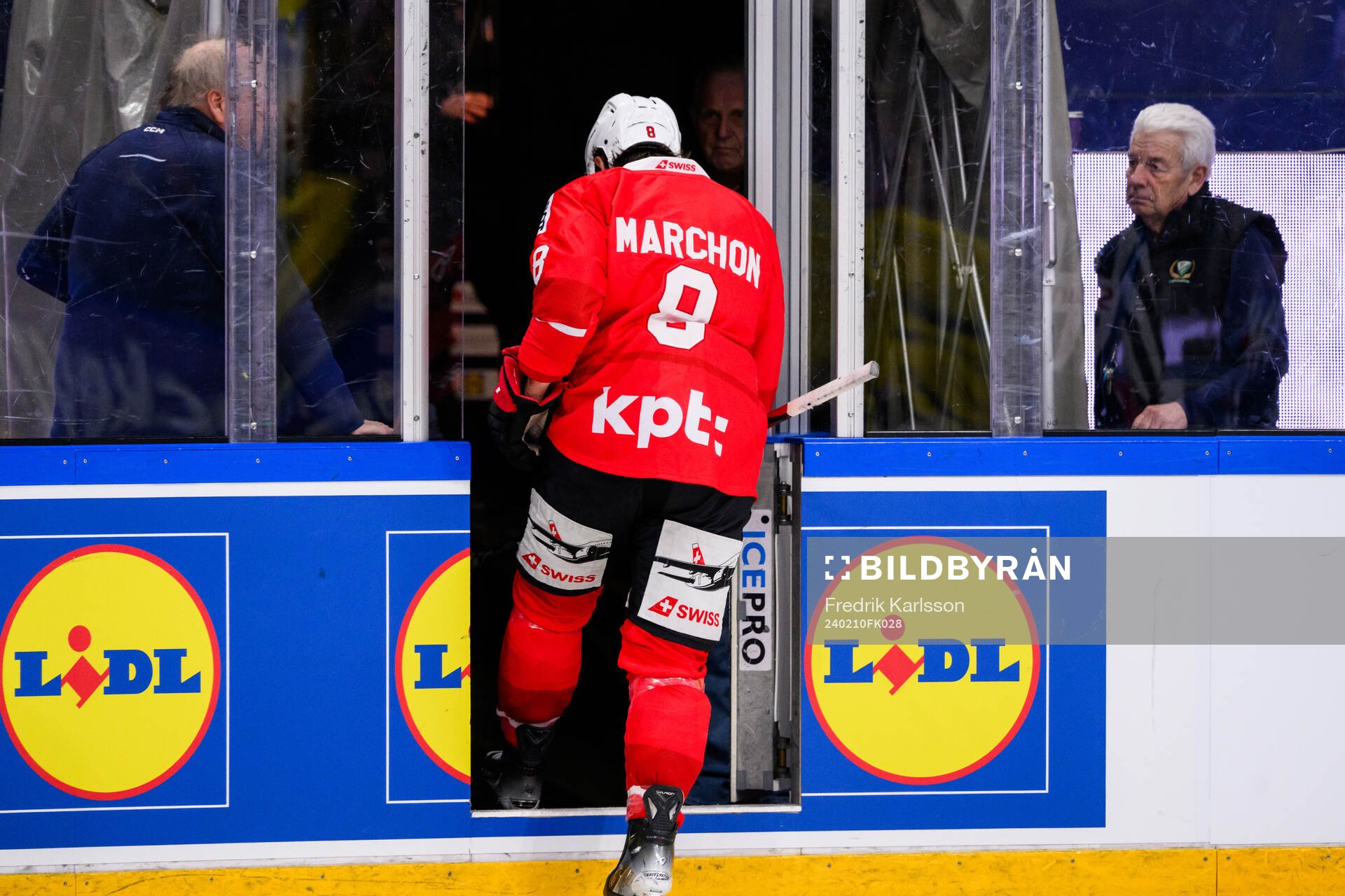 Marc Marchon of Switzerland leaves the ice