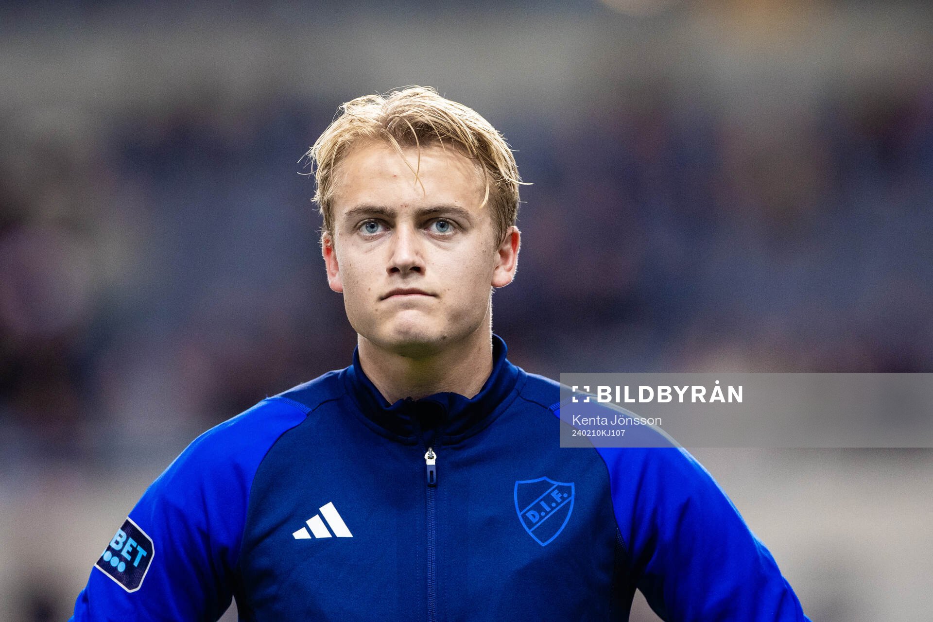 Djurgårdens Oskar Fallenius under lineup inför  träningsmatchen i fotboll mellan Djurgården och Viking den 10 februari 2024 i Stockholm. 