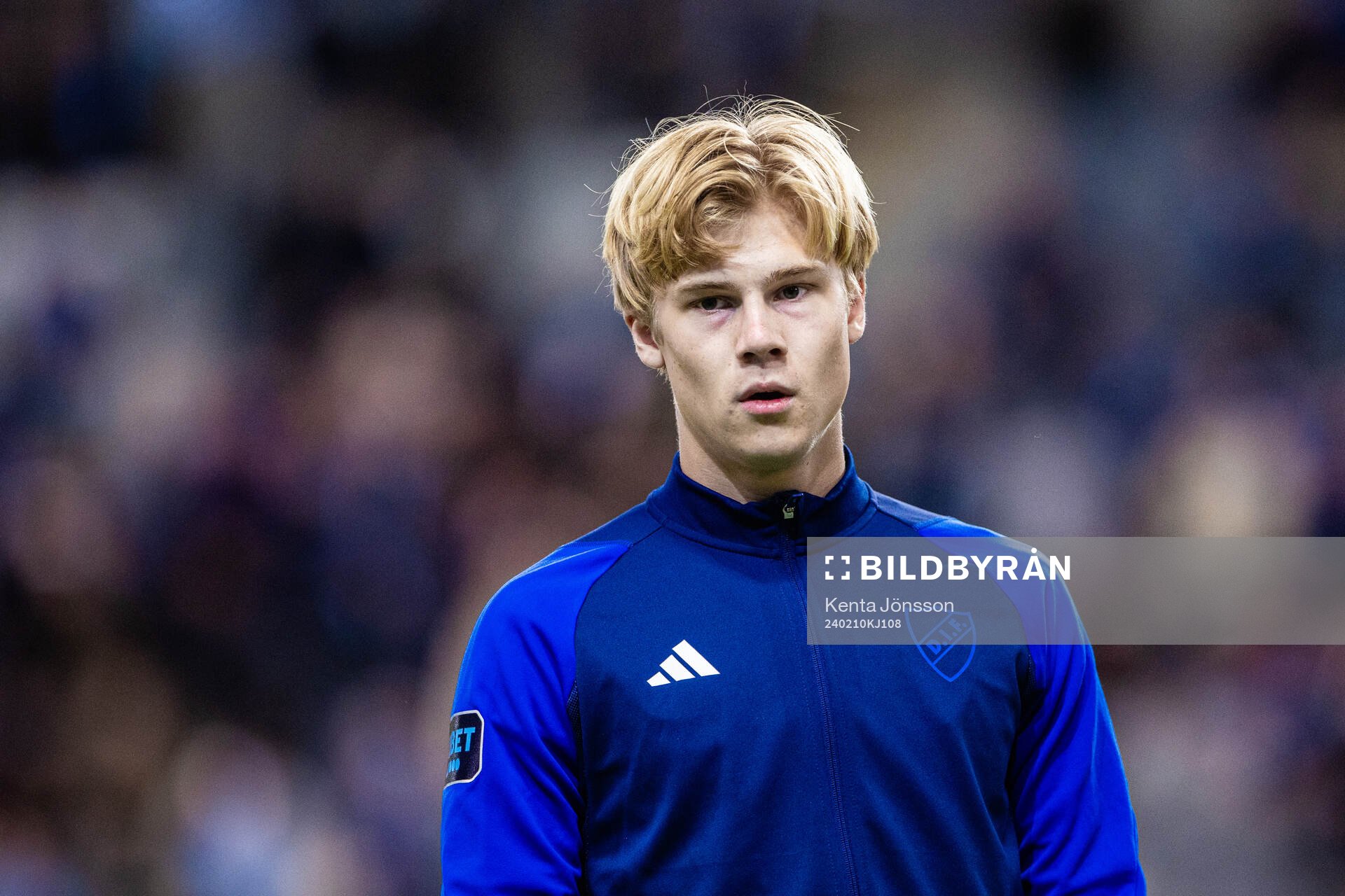 Djurgårdens Theo Bergvall under träningsmatchen i fotboll mellan Djurgården och Viking den 10 februari 2024 i Stockholm. 