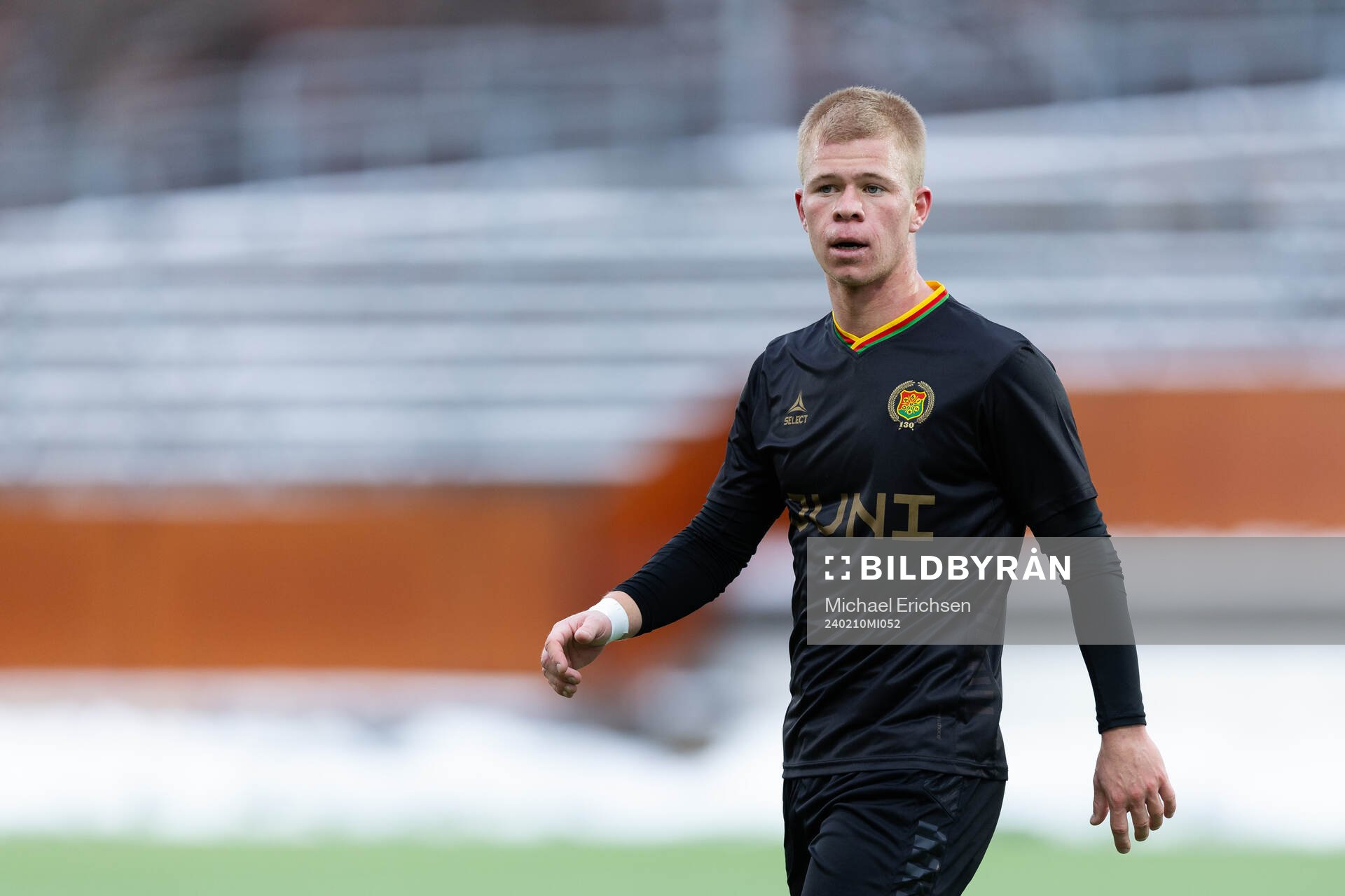 GAIS Filip Gustafsson under träningsmatchen i fotboll mellan GAIS och Oddevold den 10 februari 2024 i Göteborg. 