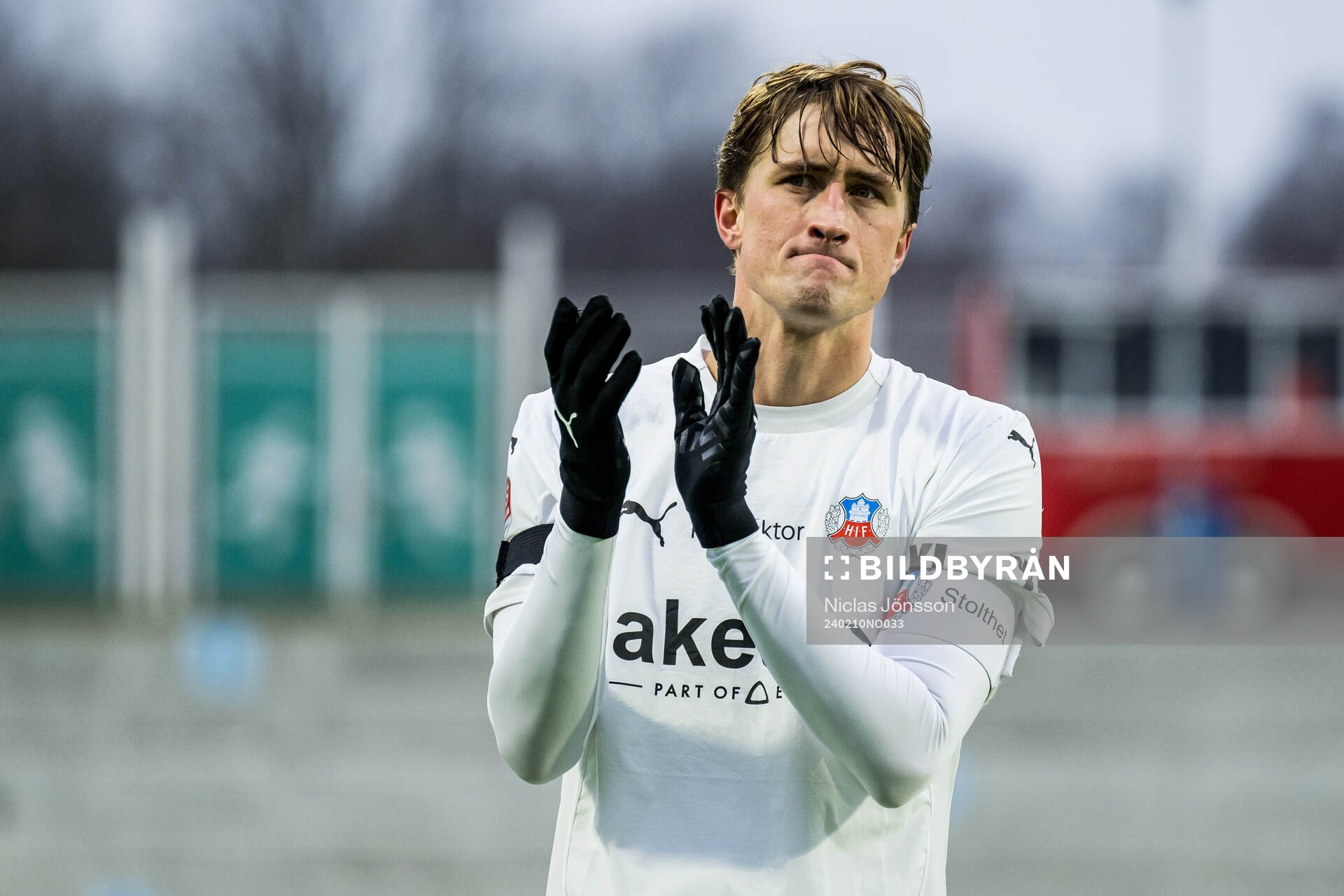 Helsingborgs Thomas Pauck Rogne efter träningsmatchen i fotboll mellan FC Helsingør och Helsingborg den 10 februari 2024 i Helsingör.
