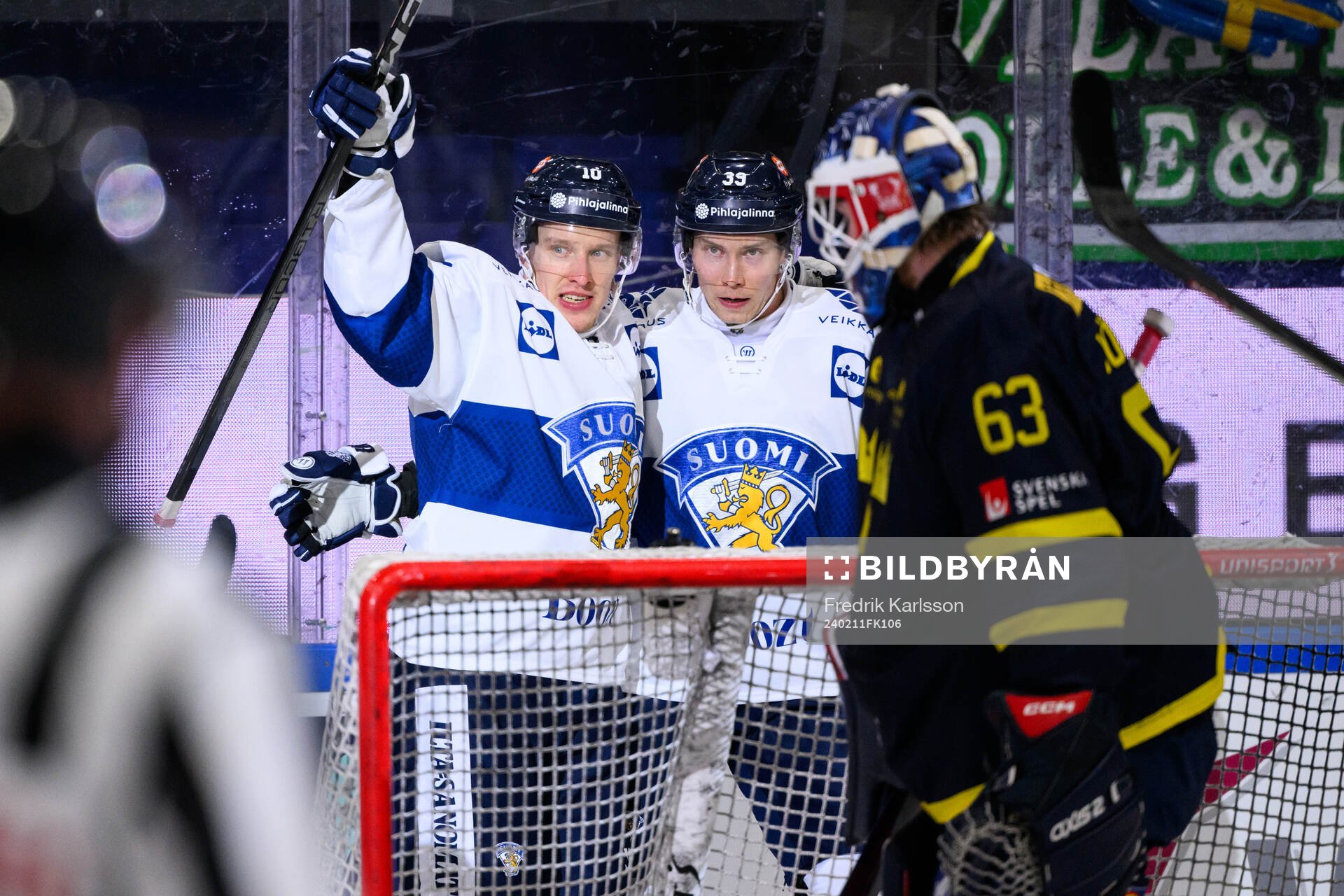 Eemeli Suomi and Sebastian Repo of Finland celebrate