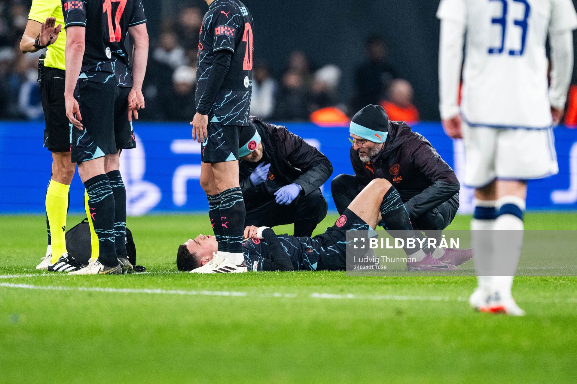 Phil Foden of Manchester City in pain
