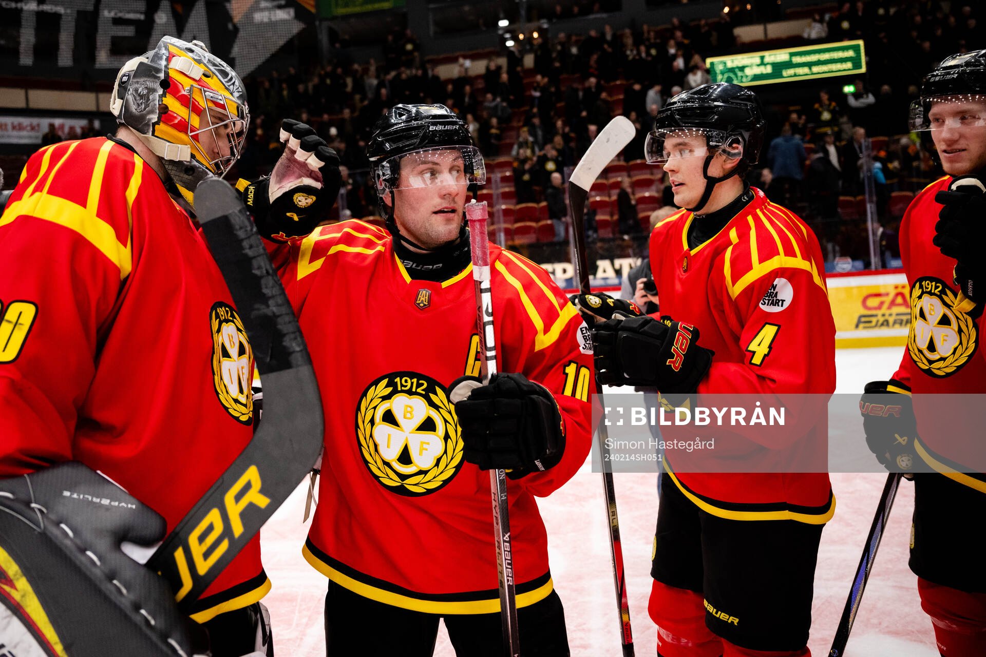 Brynäs målvakt Damian Clara, Johan Larsson och Theo