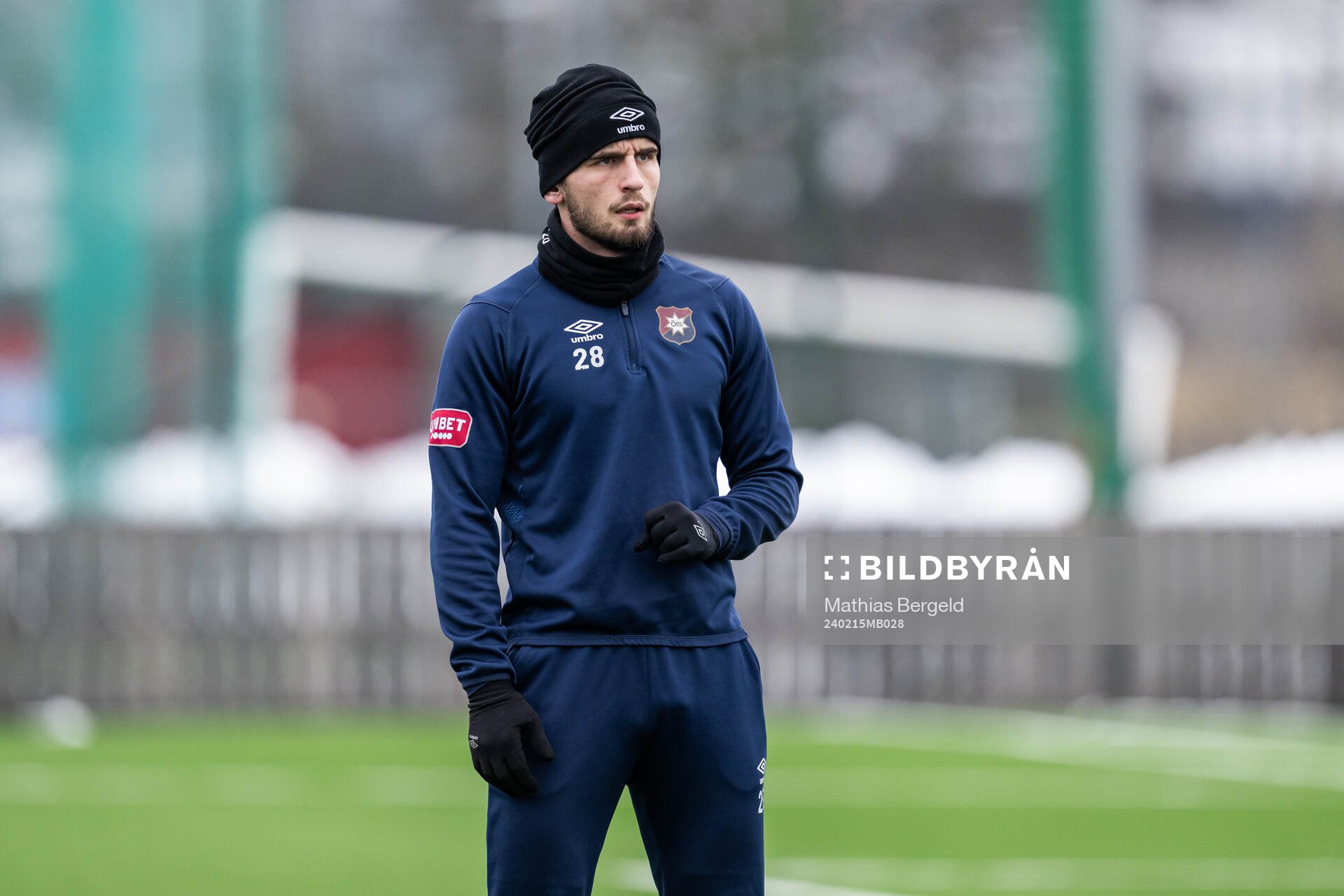 Erion Sadiku under en träning med Örgryte den 15 februari 2024 i Mölndal. 