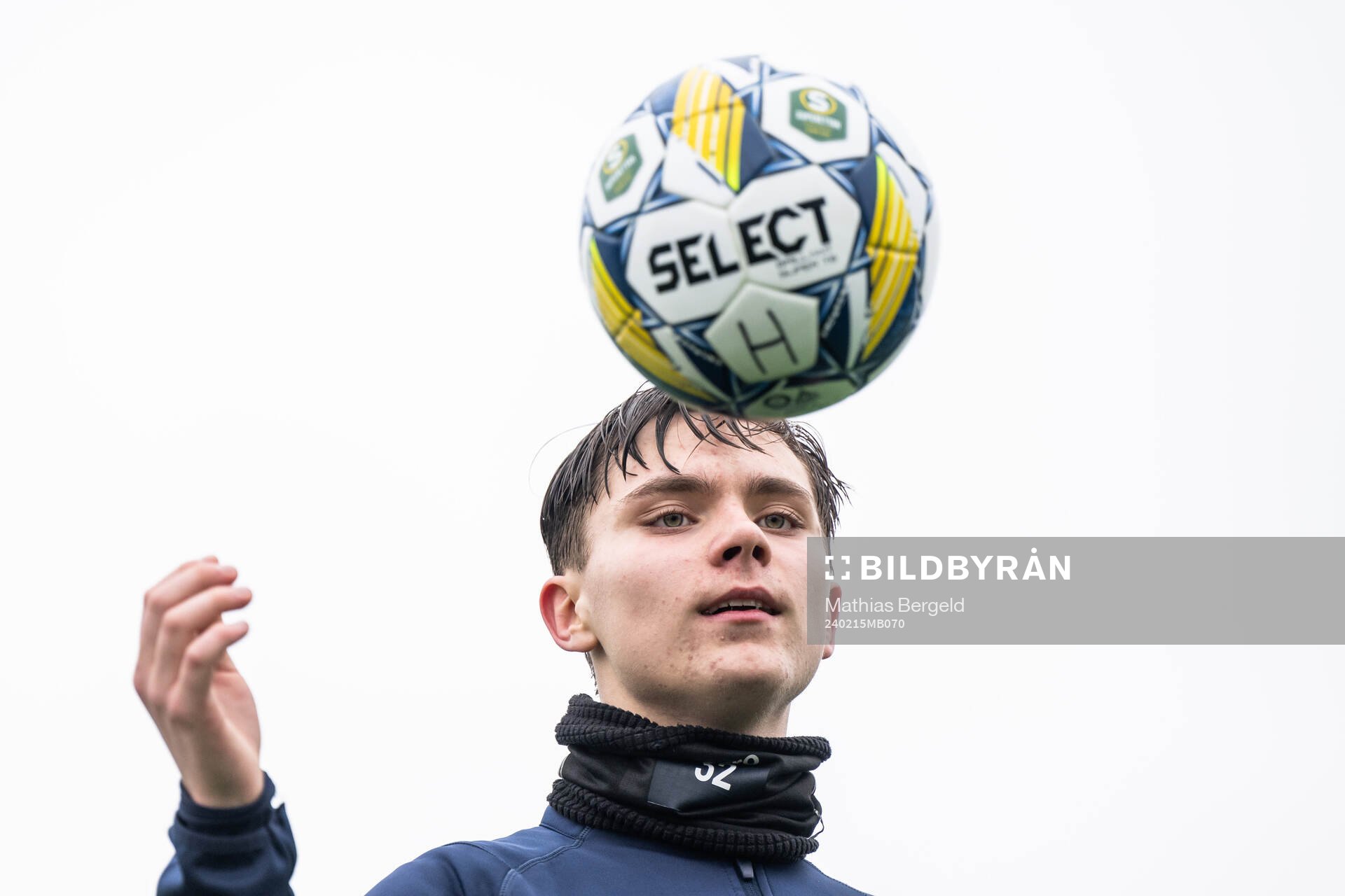 Noah Gullbrandsen under en träning med Örgryte den 15 februari 2024 i Mölndal. 