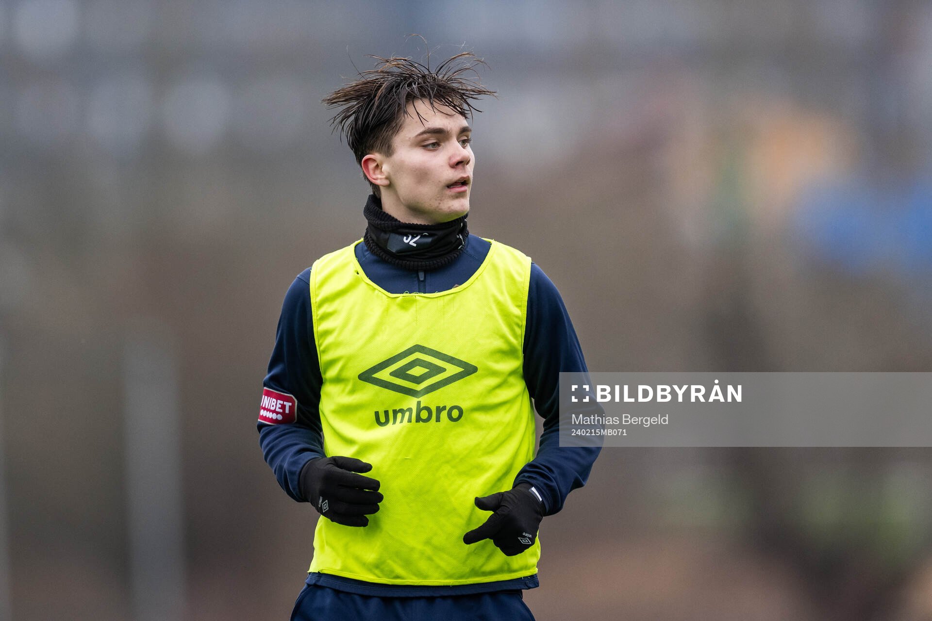 Noah Gullbrandsen under en träning med Örgryte den 15 februari 2024 i Mölndal. 