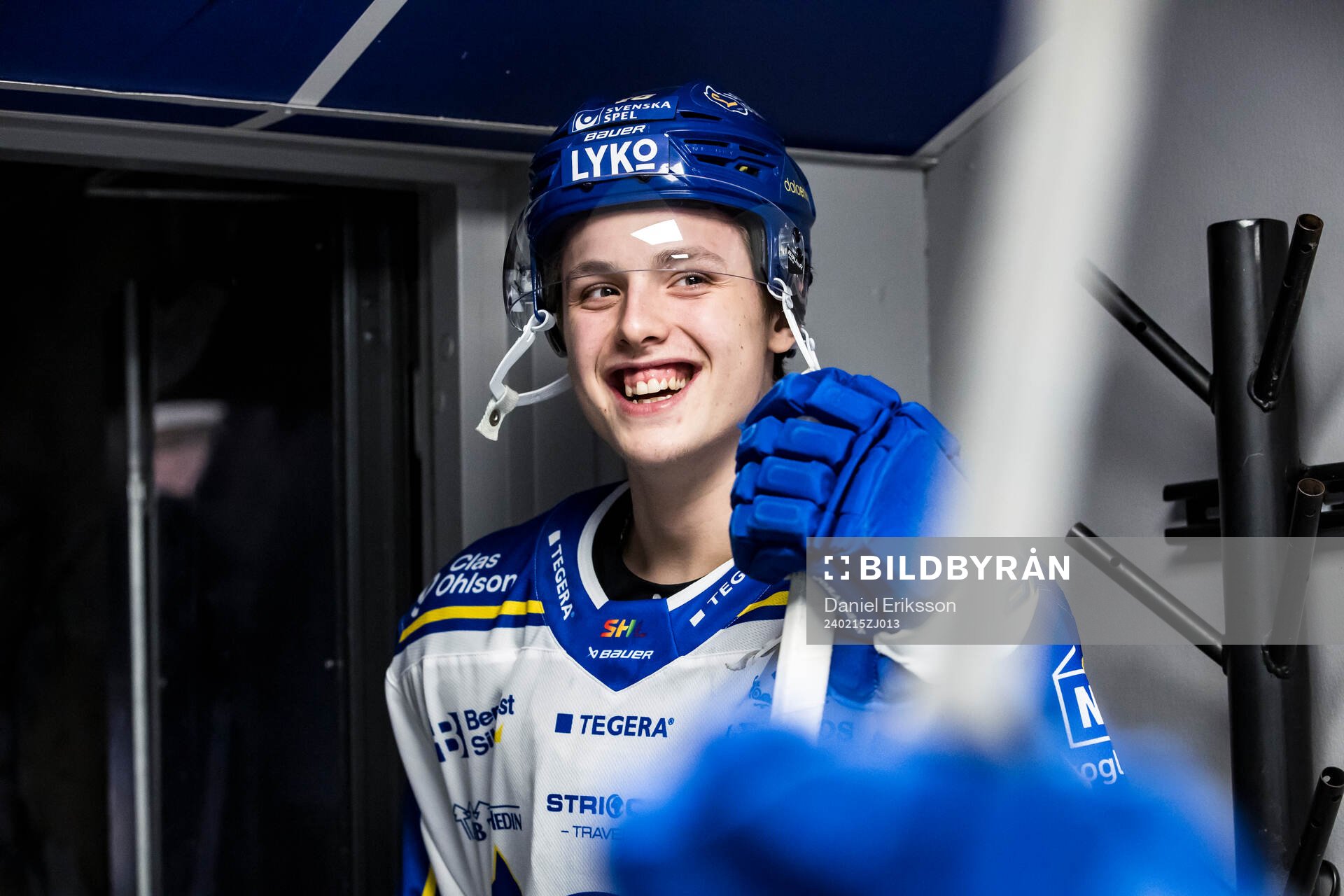 Leksands Anton Johansson innan ishockeymatchen i SHL mellan