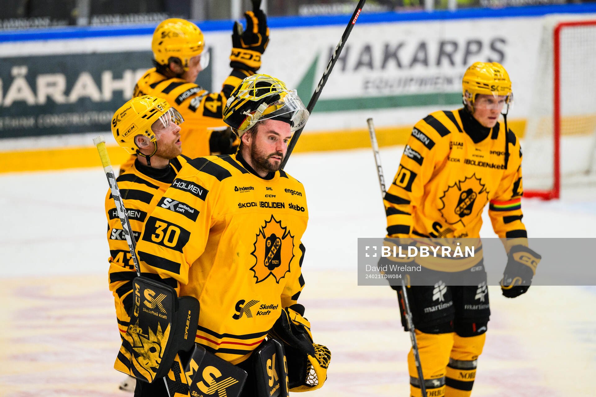 Skellefteås målvakt Gustaf Lindvall jublar