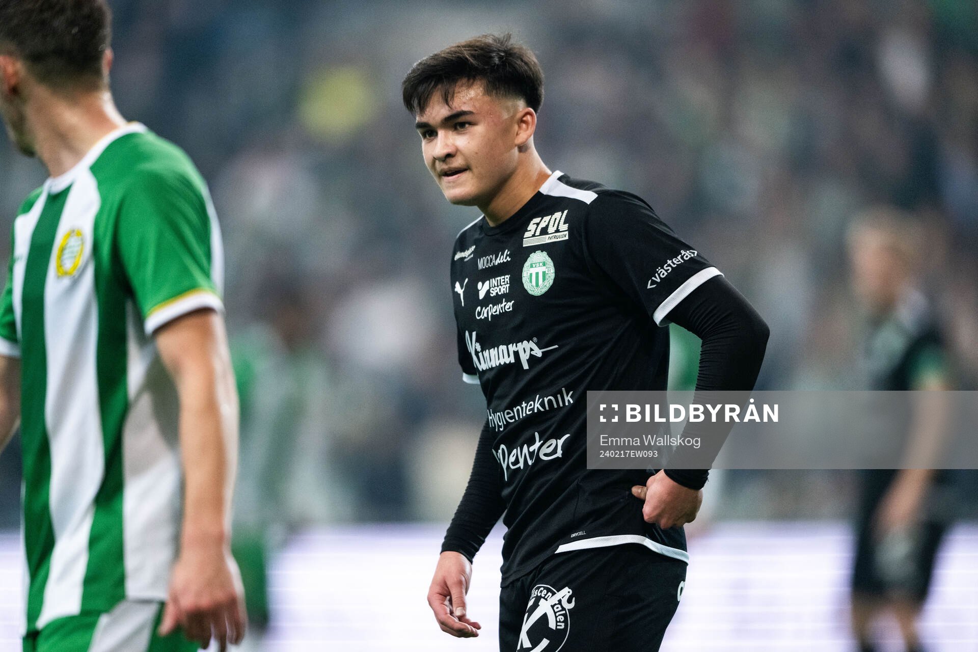 Västerås SKs Alexander Thongla-Iad Warneryd under fotbollsmatchen i Svenska Cupen mellan Hammarby och Västerås SK den 17 februari 2024 i Stockholm.