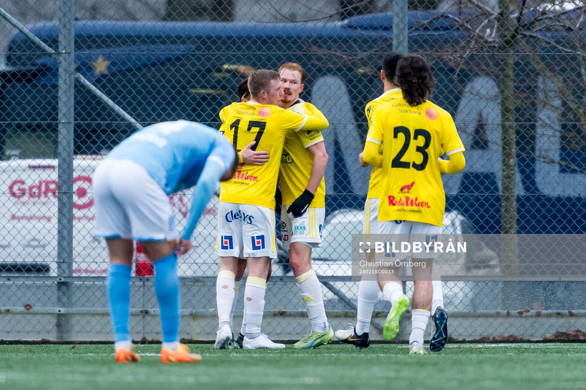 Falkenbergs FFs Linus Borgström jublar efter 0-1 under träningsmatchen mellan Malmö FF och Falkenbergs FF den 18 februari 2024 i Malmö.