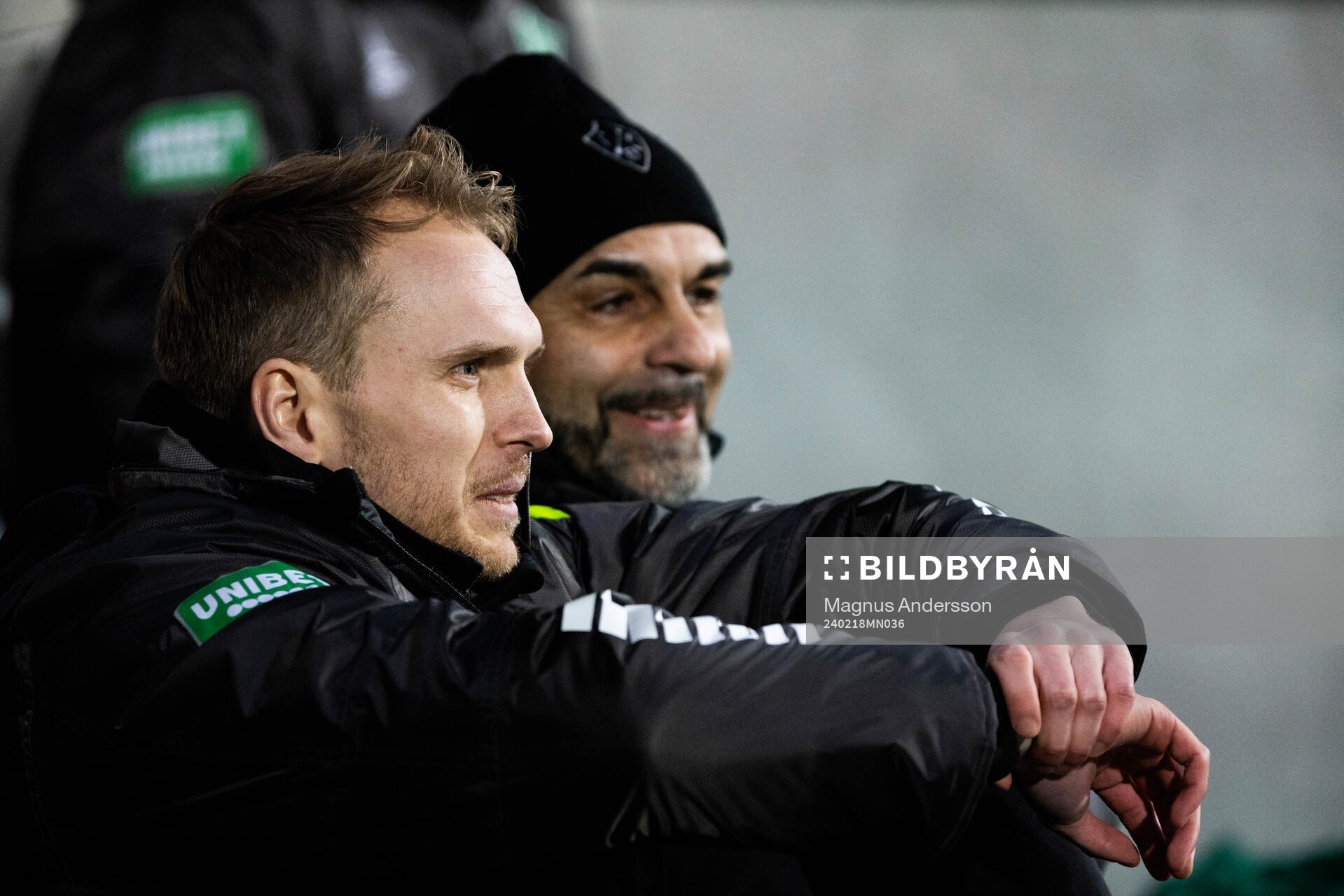 Brages tränare William Bergendahl och tränare Jan Mian under fotbollsmatchen i Svenska Cupen mellan IFK Norrköping och Brage den 18 februari 2024 i Norrköping. 