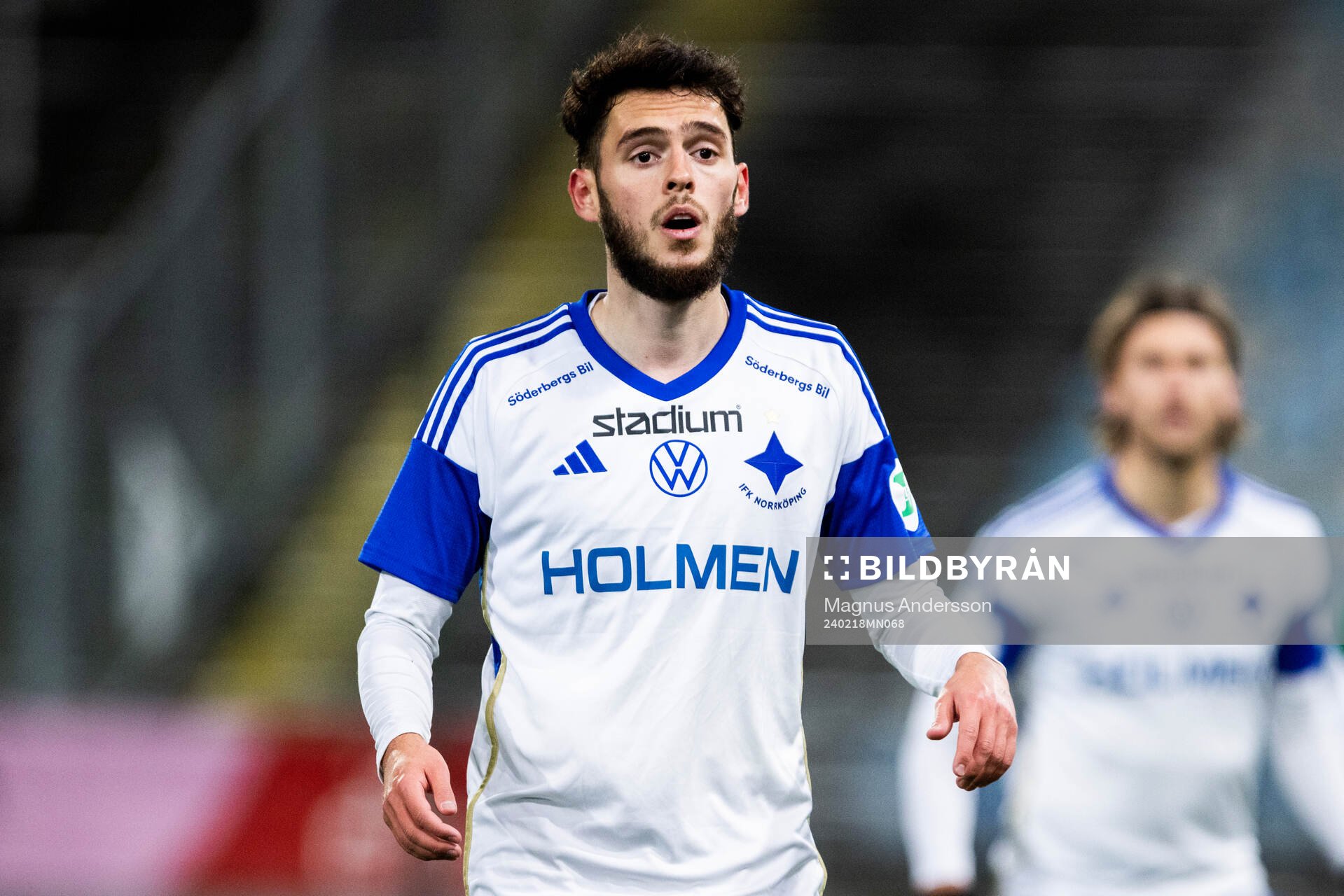 IFK Norrköpings Laorent Shabani under fotbollsmatchen i Svenska Cupen mellan IFK Norrköping och Brage den 18 februari 2024 i Norrköping.