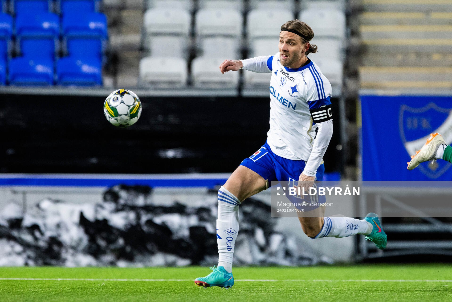 IFK Norrköpings Christoffer Nyman under fotbollsmatchen i Svenska Cupen mellan IFK Norrköping och Brage den 18 februari 2024 i Norrköping.