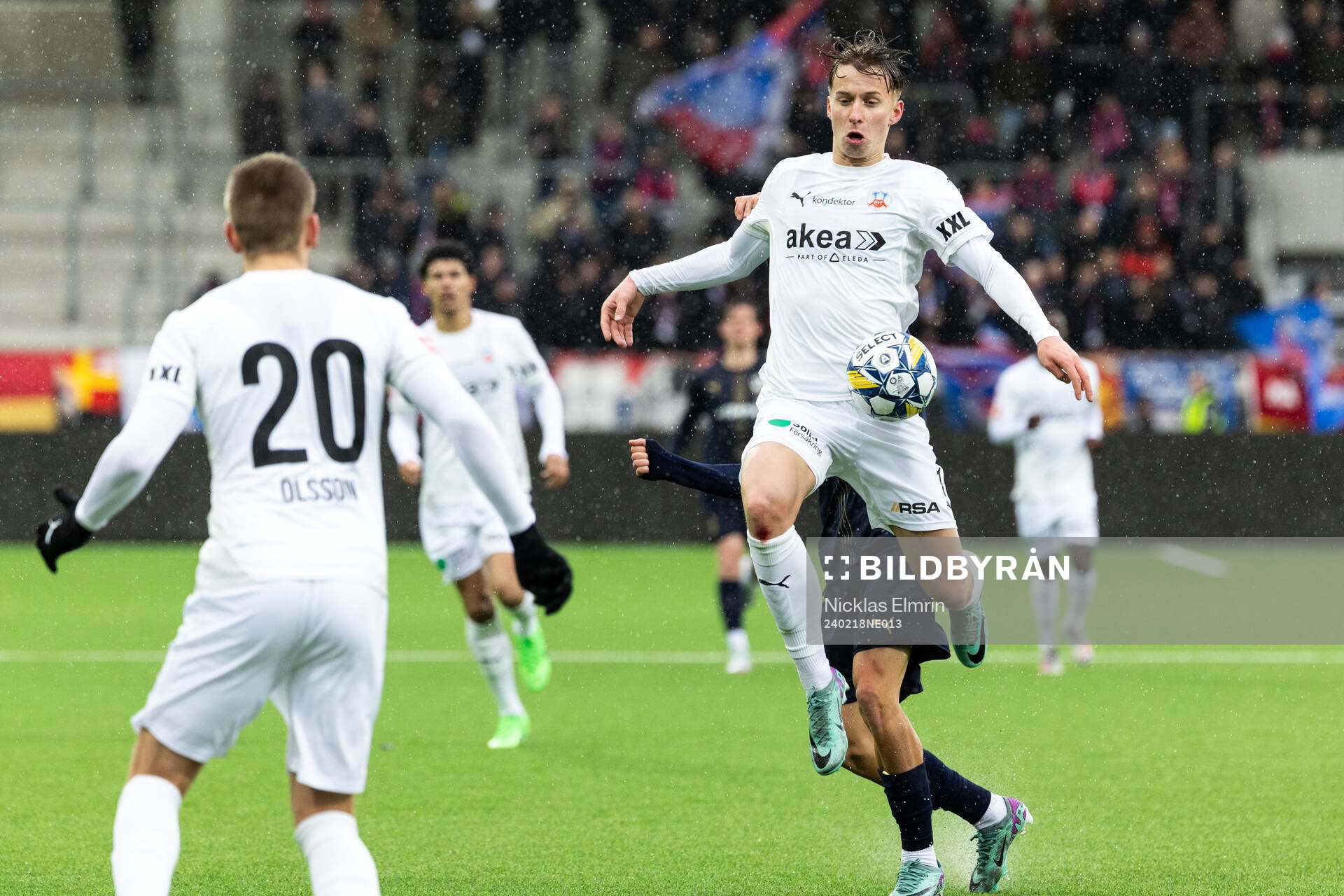 Helsingborgs Albin Sporrong under fotbollsmatchen i Svenska Cupen mellan Halmstad och Helsingborg den 18 februari 2024 i Göteborg. 