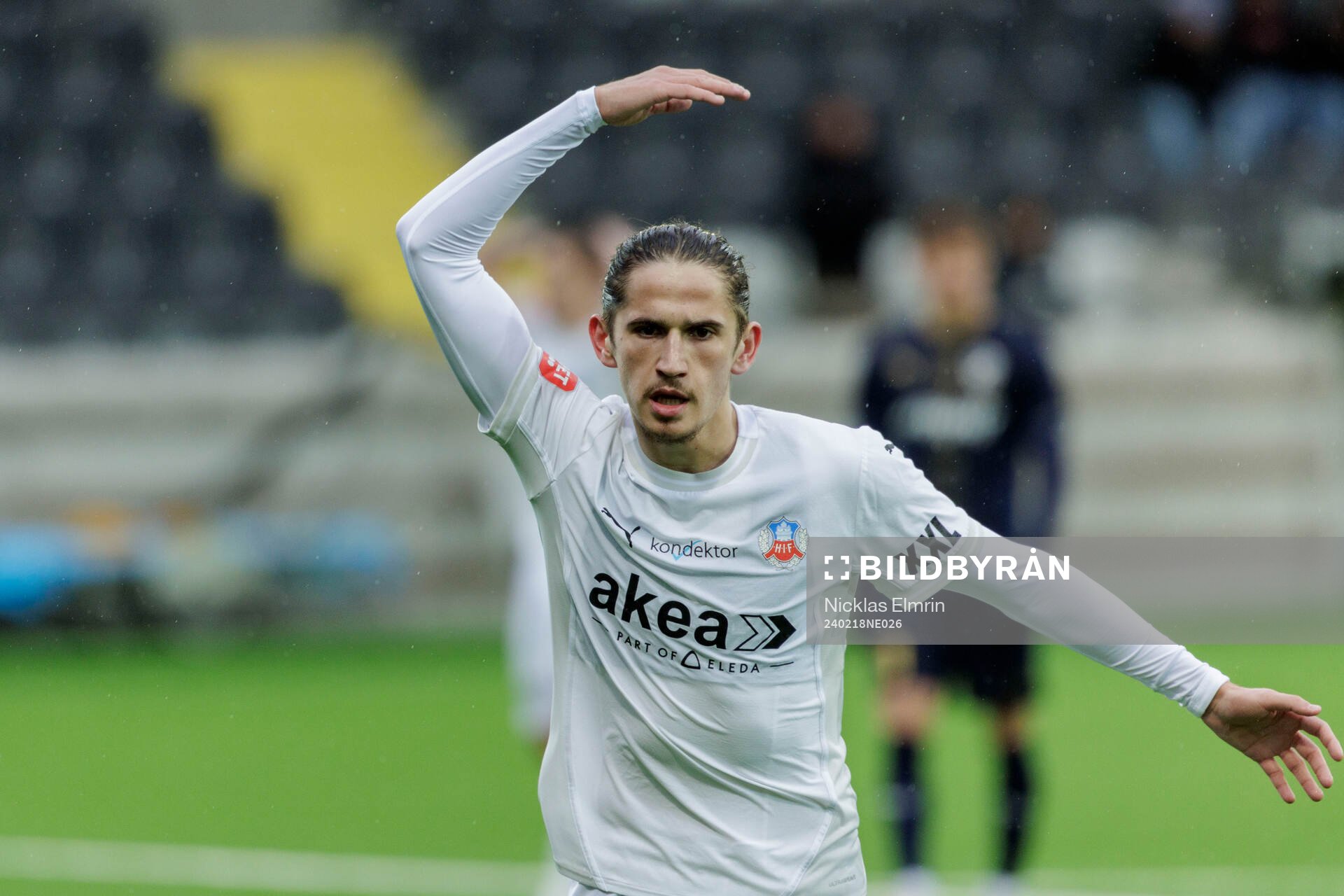 Helsingborgs Anton Nilsson under fotbollsmatchen i Svenska Cupen mellan Halmstad och Helsingborg den 18 februari 2024 i Göteborg. 