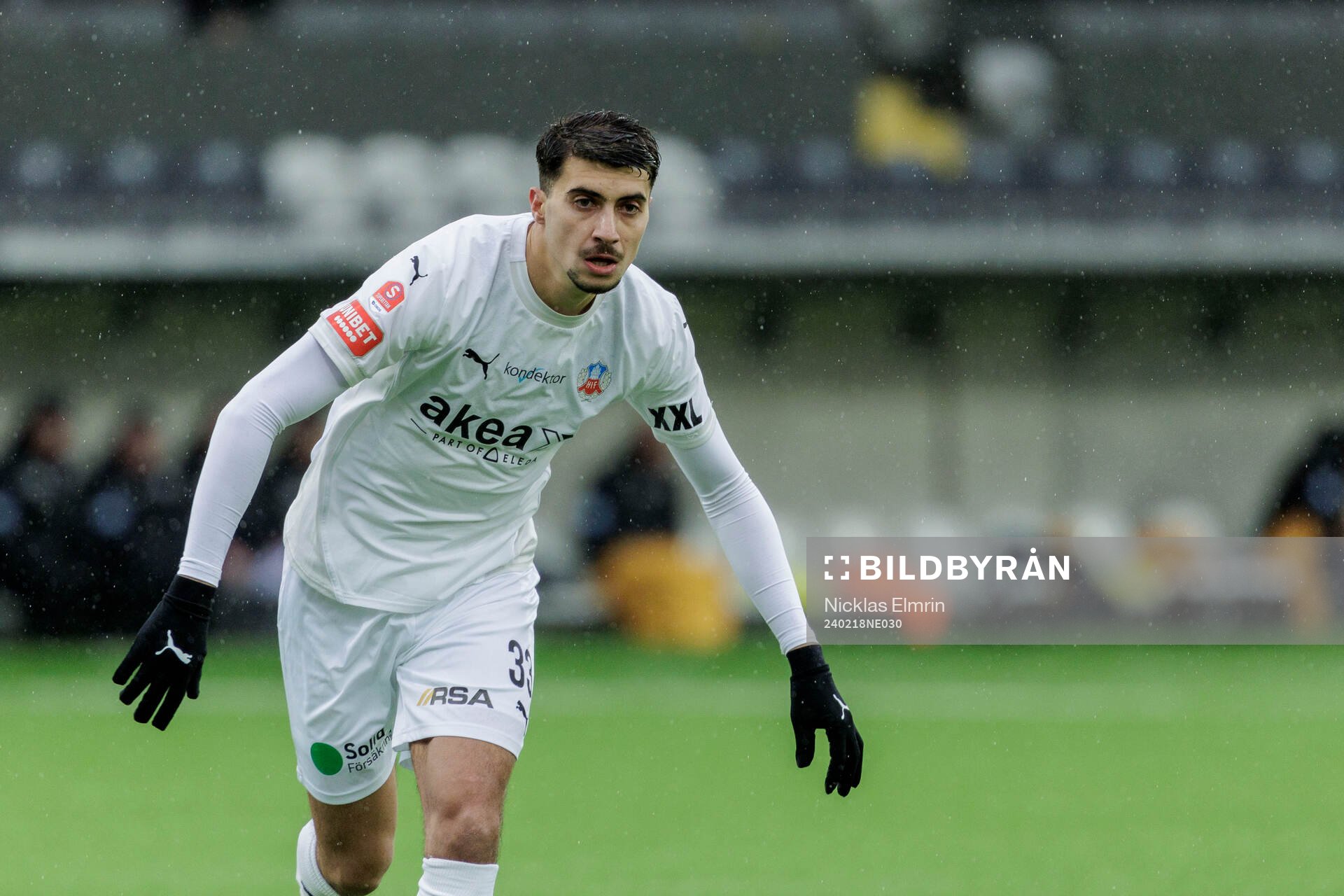 Helsingborgs Amar Muhsin under fotbollsmatchen i Svenska Cupen mellan Halmstad och Helsingborg den 18 februari 2024 i Göteborg. 