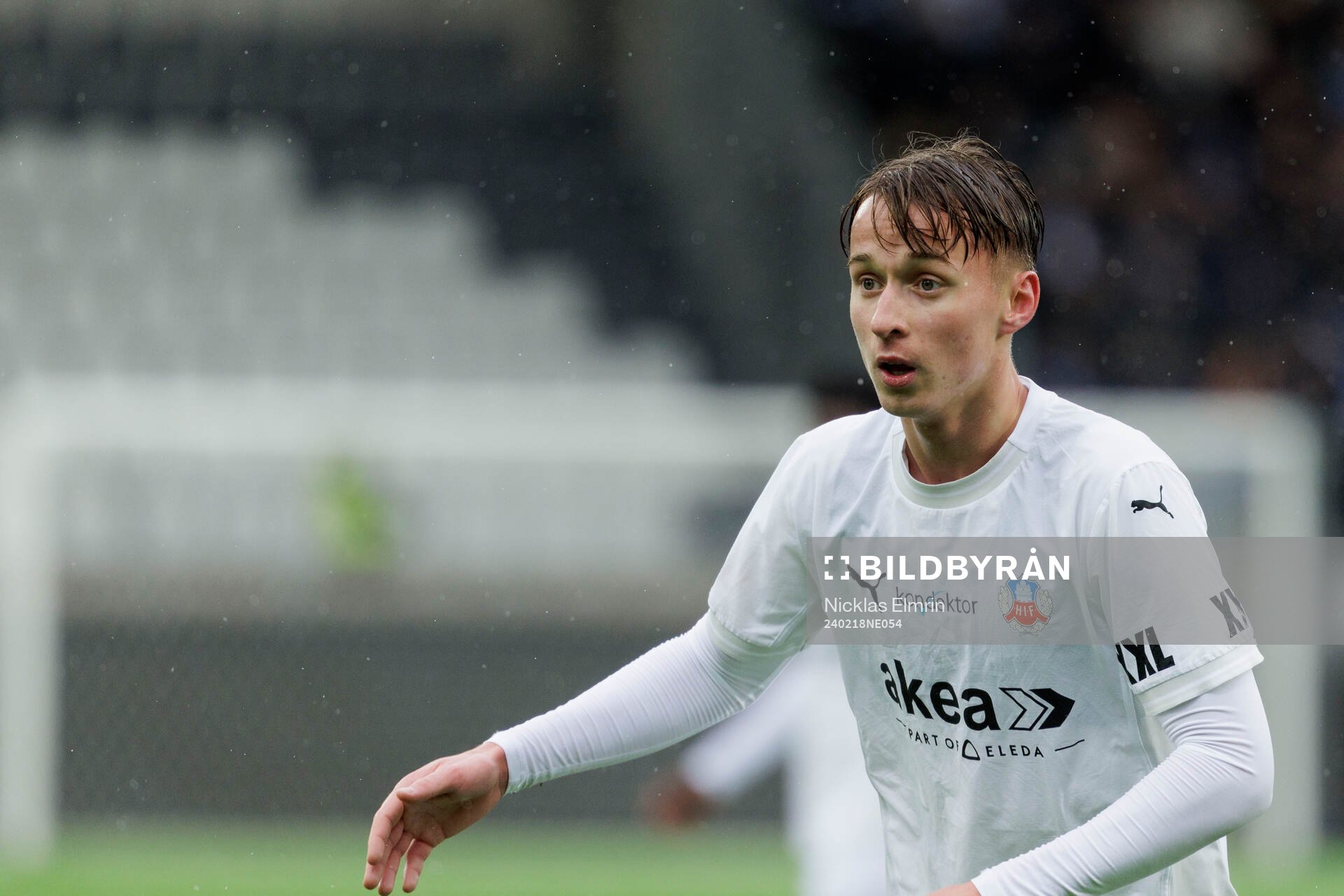 Helsingborgs Albin Sporrong under fotbollsmatchen i Svenska Cupen mellan Halmstad och Helsingborg den 18 februari 2024 i Göteborg. 
