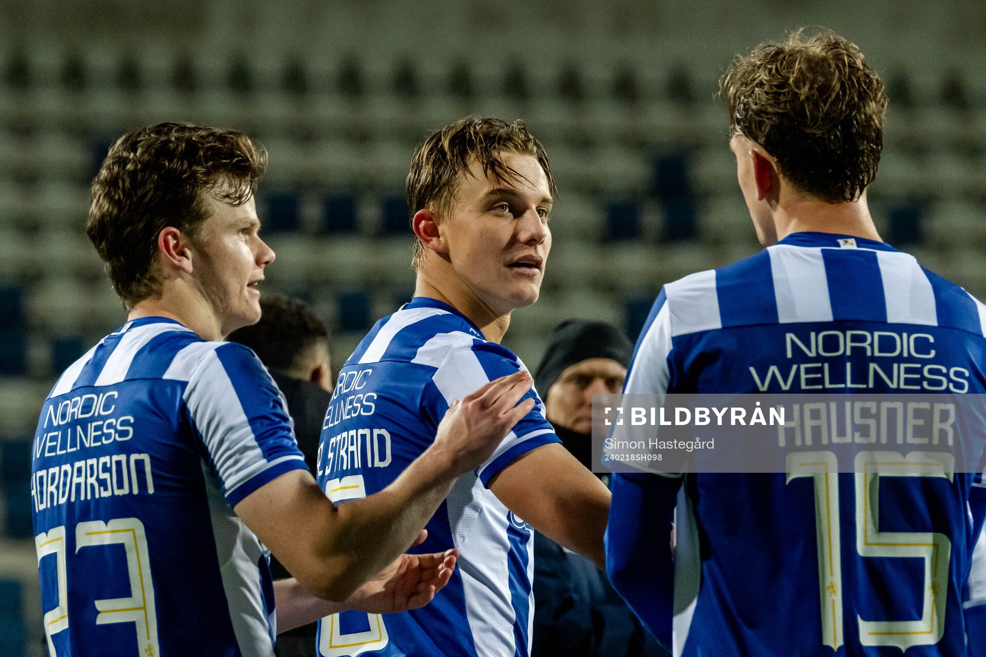 IFK Göteborgs Linus Carlstrand jublar efter fotbollsmatchen i Svenska Cupen mellan Nordic United och IFK Göteborg den 18 februari 2024 i Södertälje.