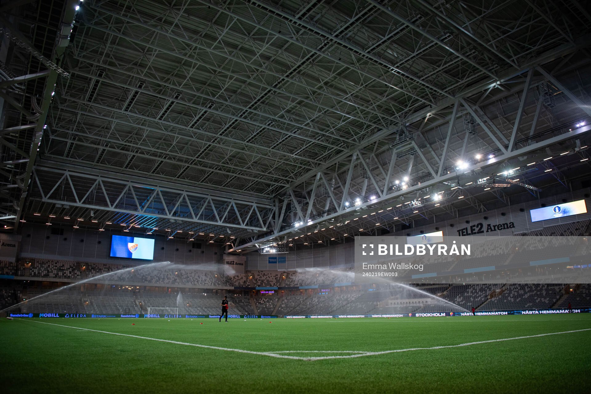 Interiör vy av Tele2 Arena inför fotbollsmatchen i Svenska Cupen mellan Djurgården och Skövde AIK den 19 februari 2024 i Stockholm. 