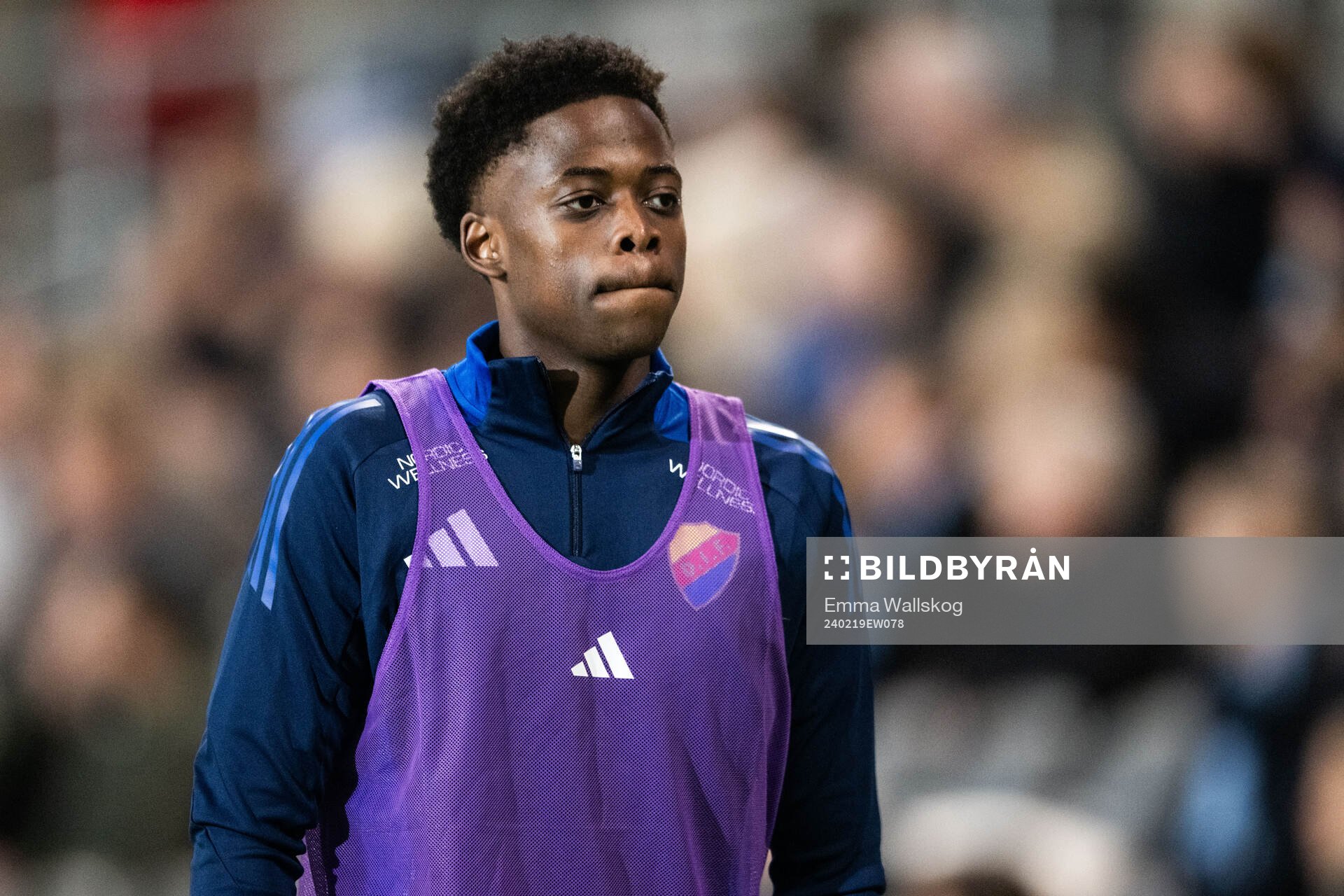 Djurgårdens Alieu Atlee Manneh under fotbollsmatchen i Svenska Cupen mellan Djurgården och Skövde AIK den 19 februari 2024 i Stockholm.