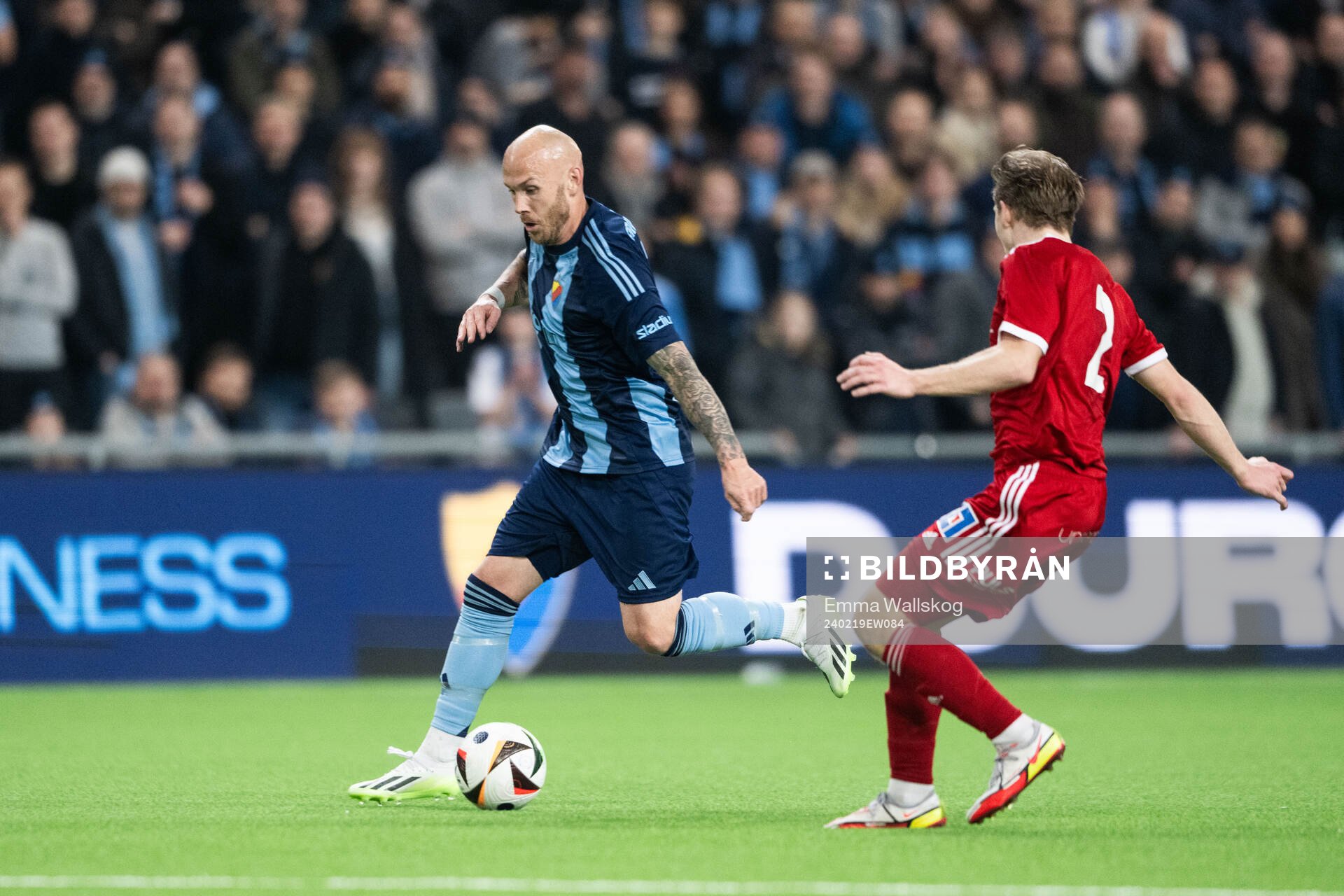 Djurgårdens Magnus Eriksson under fotbollsmatchen i Svenska Cupen mellan Djurgården och Skövde AIK den 19 februari 2024 i Stockholm.